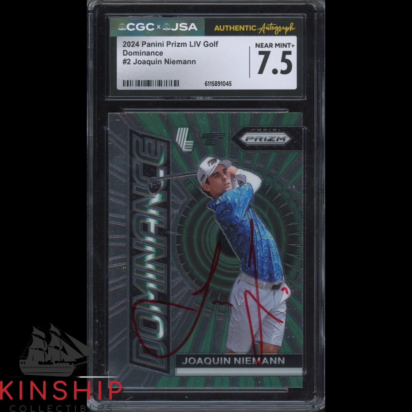 Joaquin Niemann signed 2024 Panini Prizm LIV Golf Card JSA CGC Slab Auto C5836