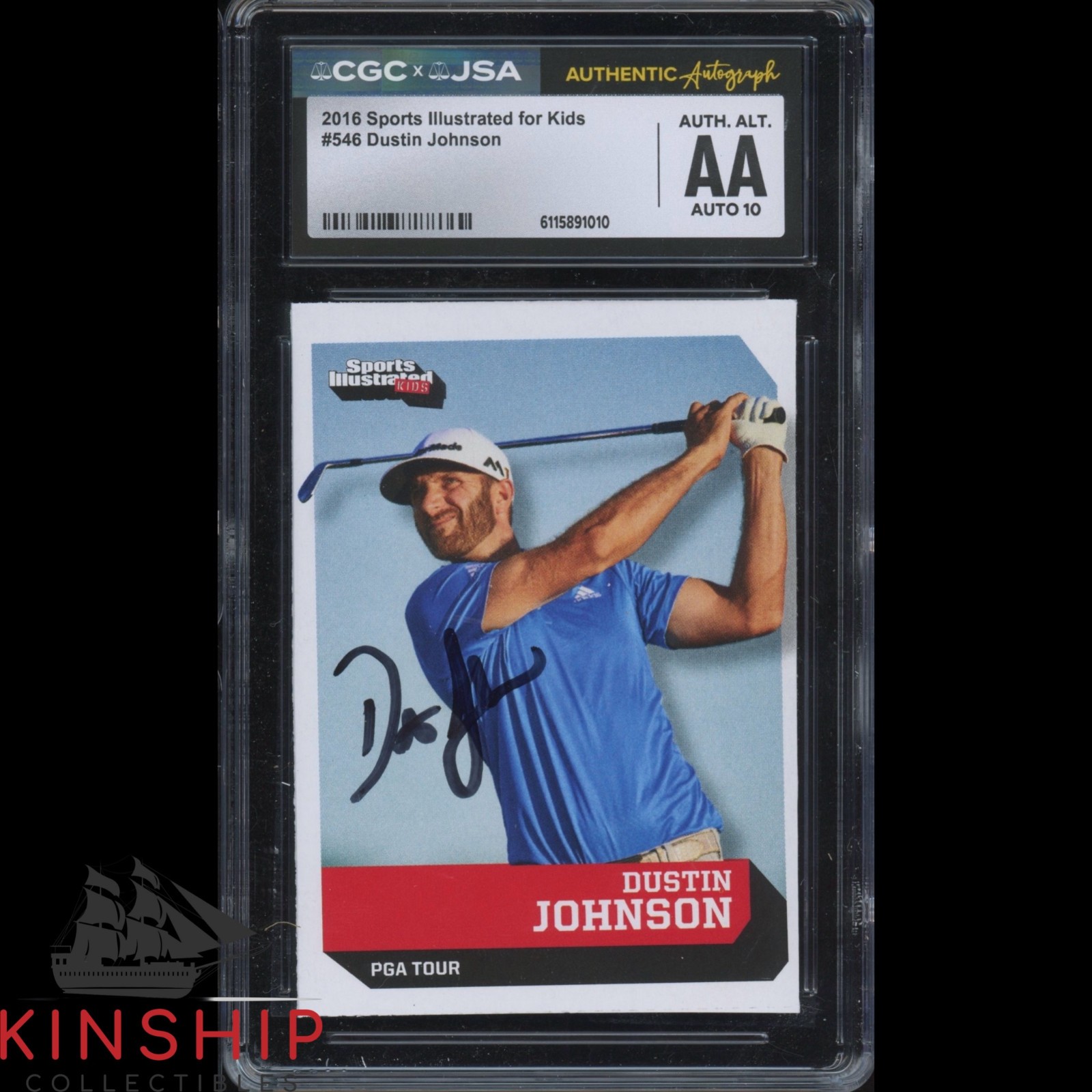 Dustin Johnson signed 2016 SI for Kids Card JSA CGC Slabbed Golf Auto 10 C5900