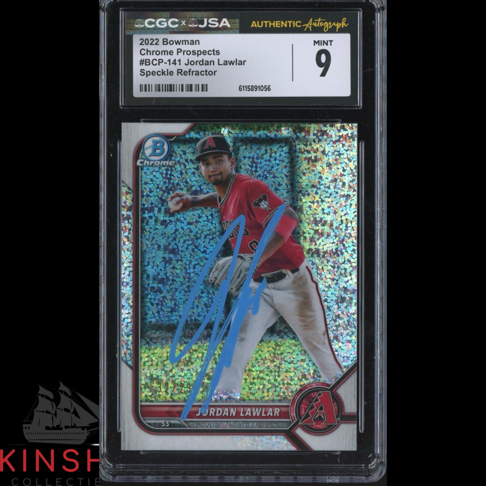 Jordan Lawlar signed 2022 Bowman Chrome Speckle Ref Card JSA CGC Slab Auto C5884