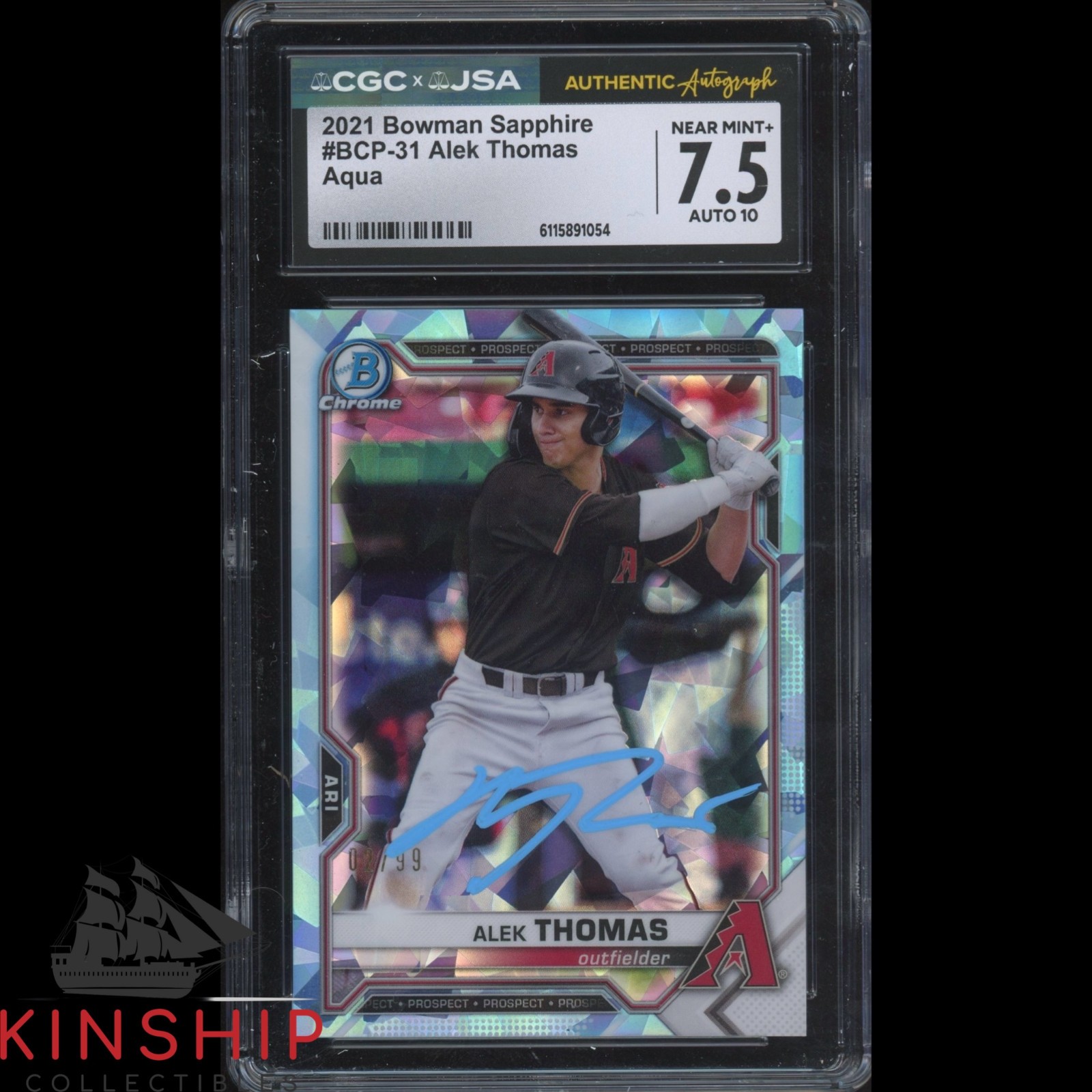 Alek Thomas signed 2021 Bowman Chrome Sapphire Card JSA CGC Slab Auto 10 C5881