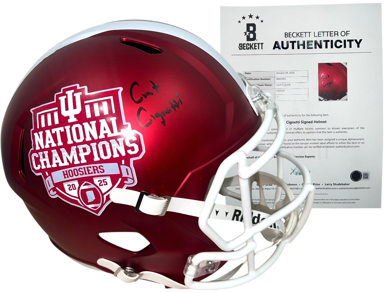 CURT CIGNETTI SIGNED AUTOGRAPHED INDIANA HOOSIERS FOOTBALL FULL SIZE HELMET BAS