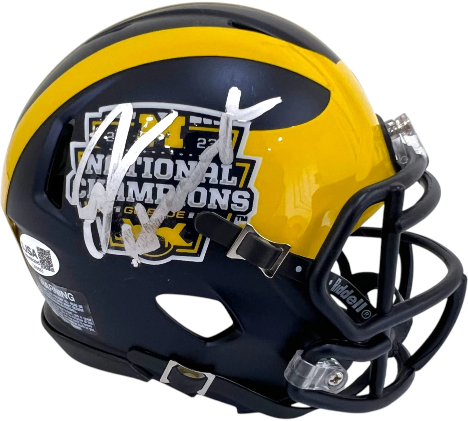 JIM HARBAUGH SIGNED MICHIGAN WOLVERINES FOOTBALL 2023 CHAMPS MINI HELMET JSA