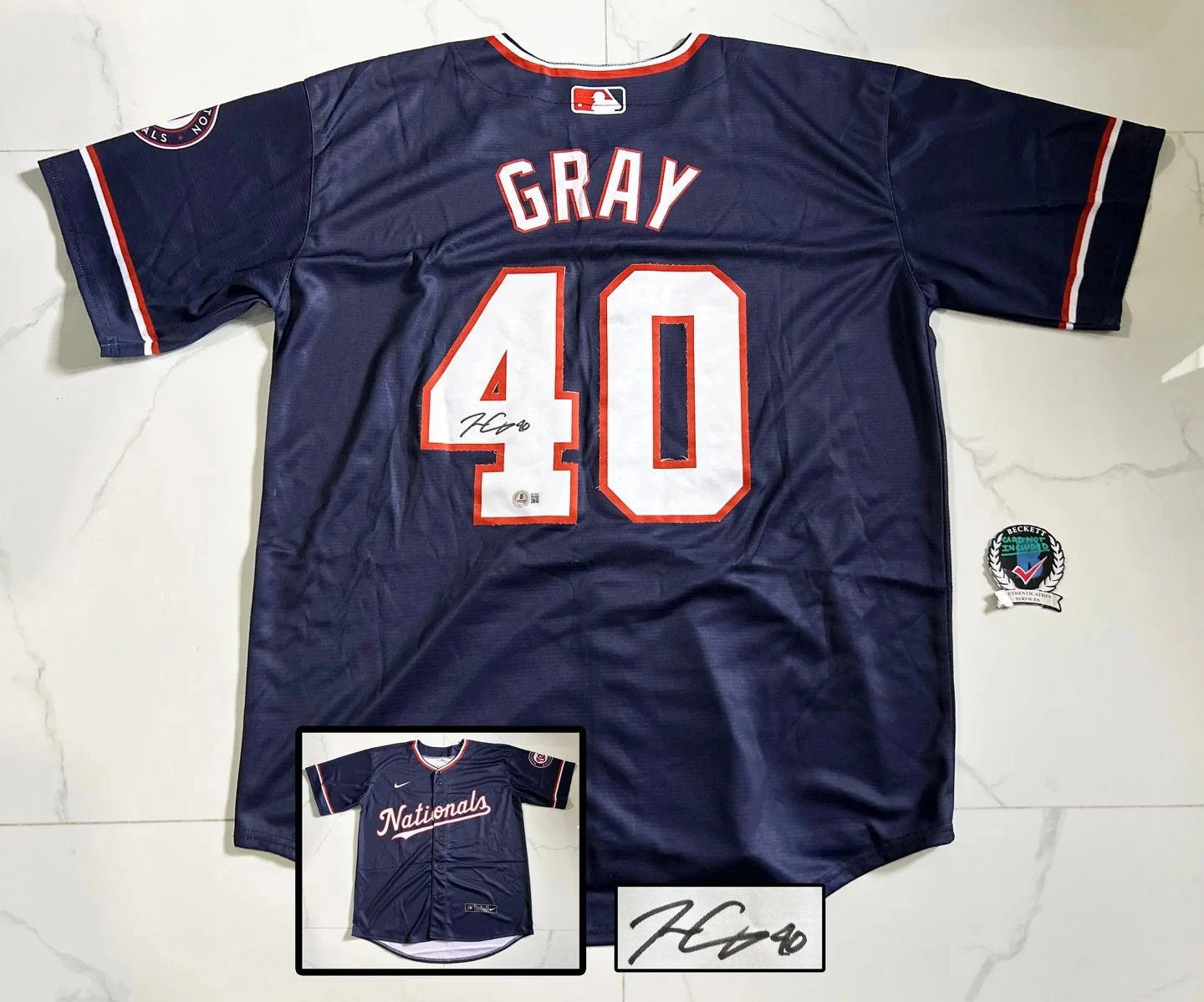 Josiah Gray Signed Jersey Washington Nationals Beckett BAS COA