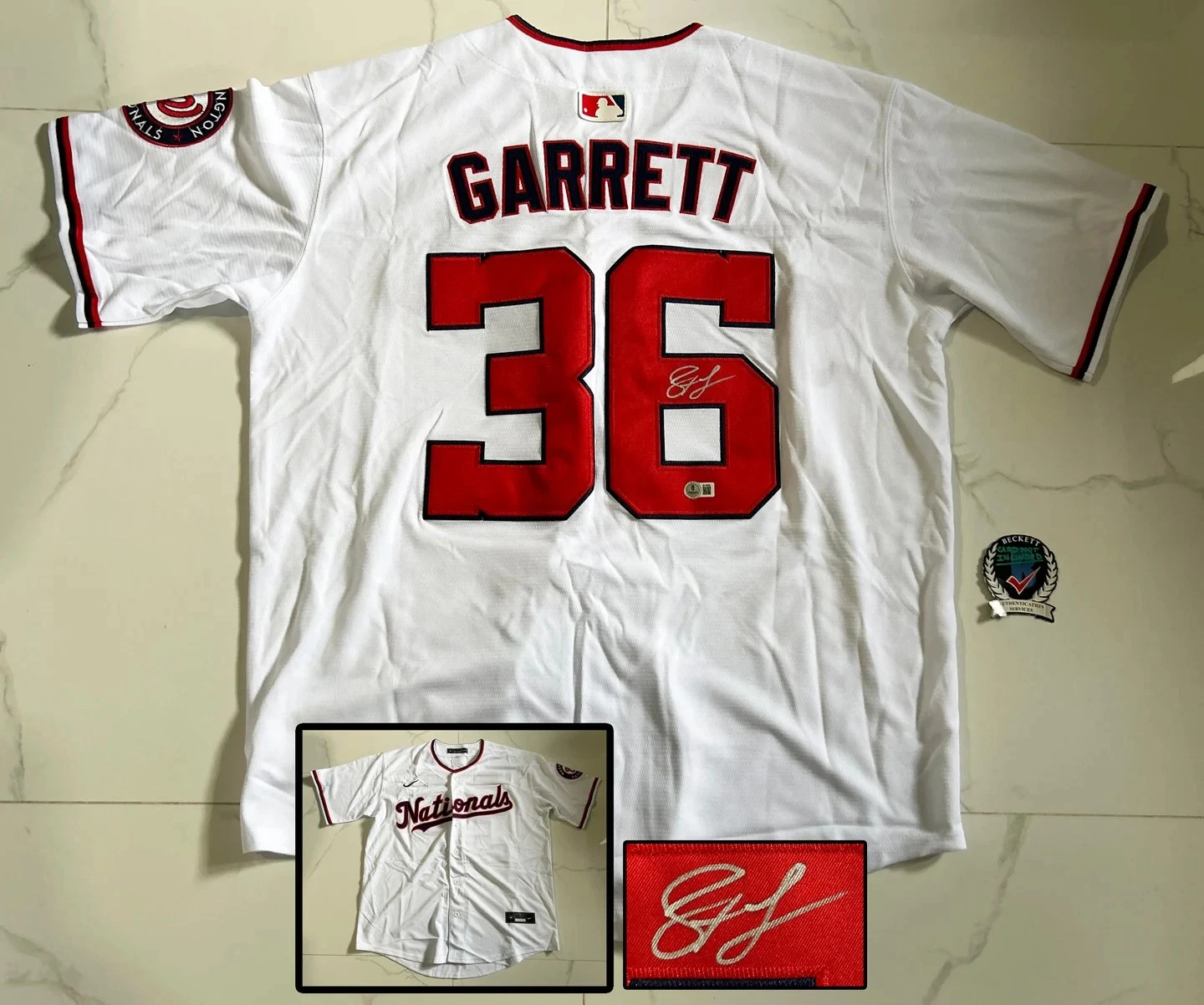 Stone Garrett Signed Jersey Washington Nationals Beckett BAS COA