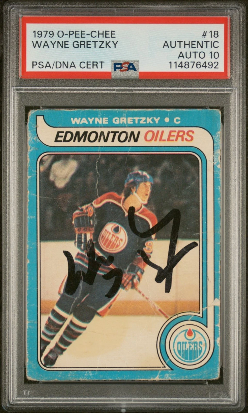 WAYNE GRETZKY SIGNED 1979 O-PEE-CHEE #18 ROOKIE CARD AUTO 10 RC PSA/DNA