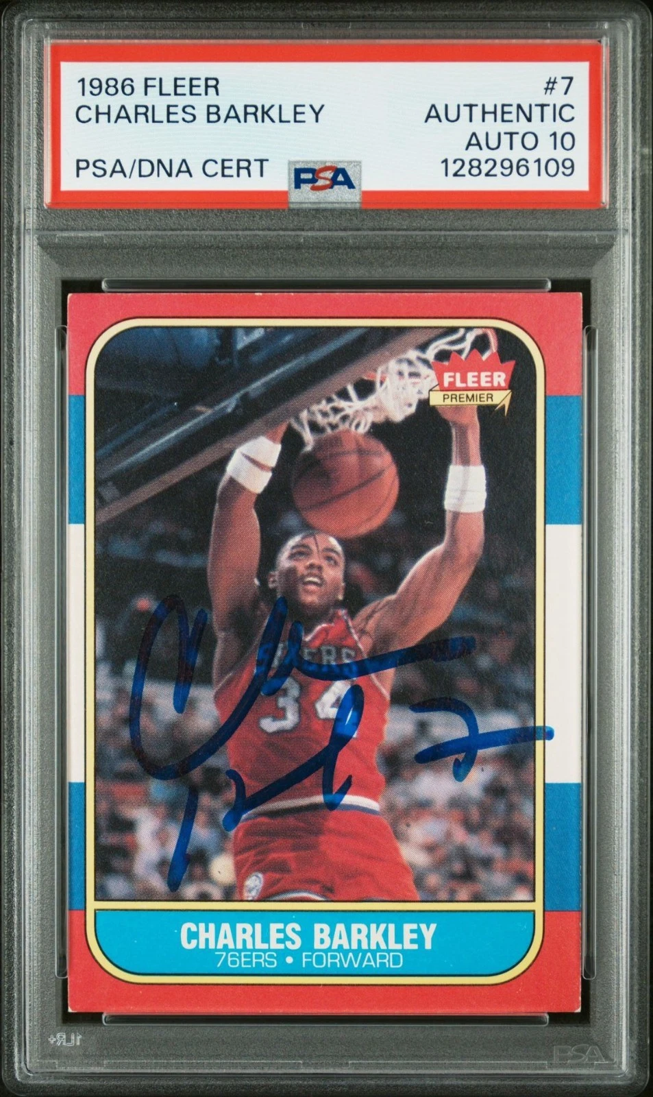 Charles Barkley 76ers Signed 1986 Fleer PSA AUTO 10 Rookie Card RC