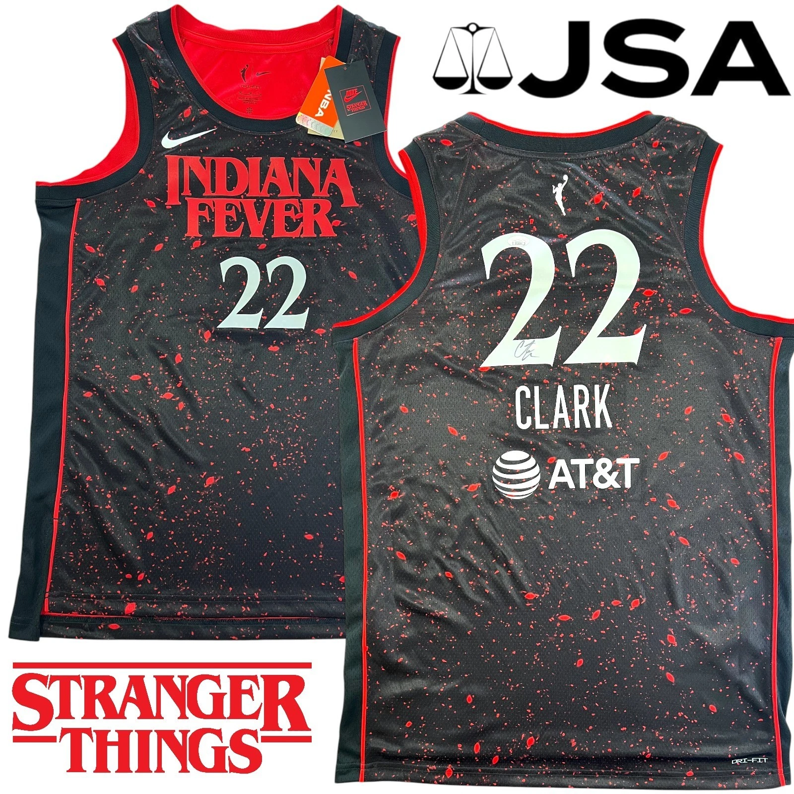 CAITLIN CLARK SIGNED INDIANA FEVER STRANGER THINGS REBEL NIKE JERSEY JSA COA