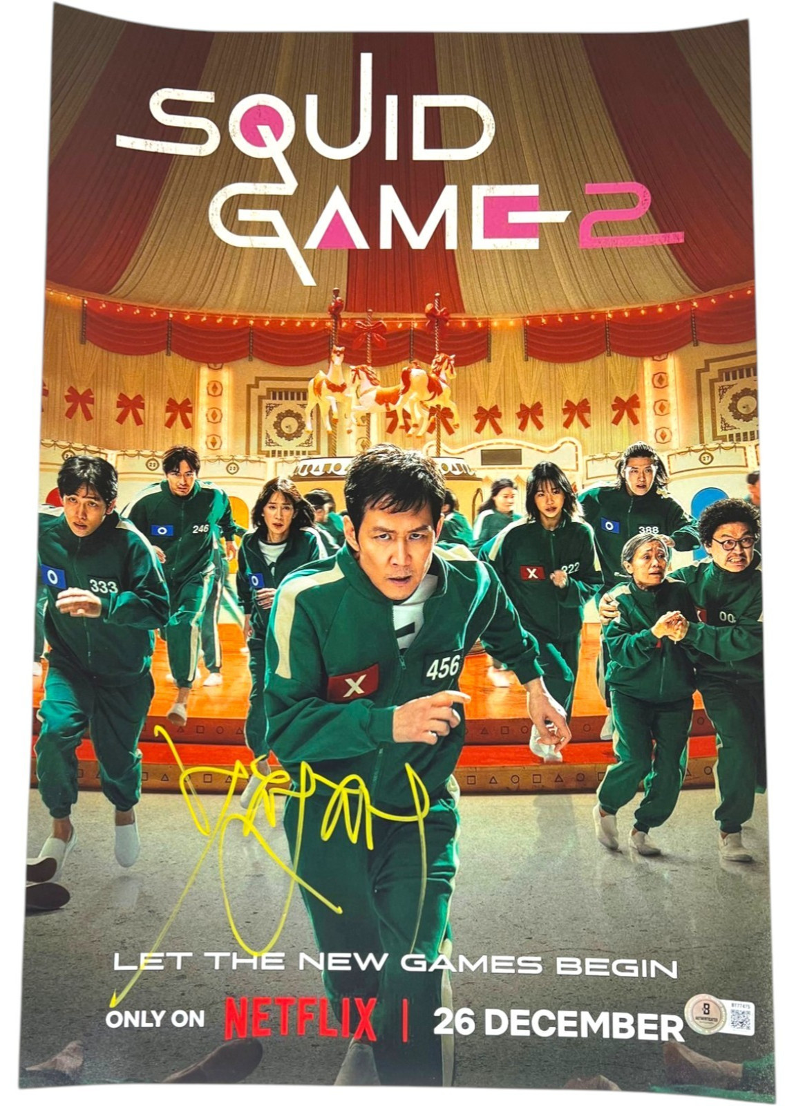 LEE JUNG JAE SIGNED SQUID GAME 12X18 TV POSTER PHOTO SEONG GI HUN BECKETT BAS