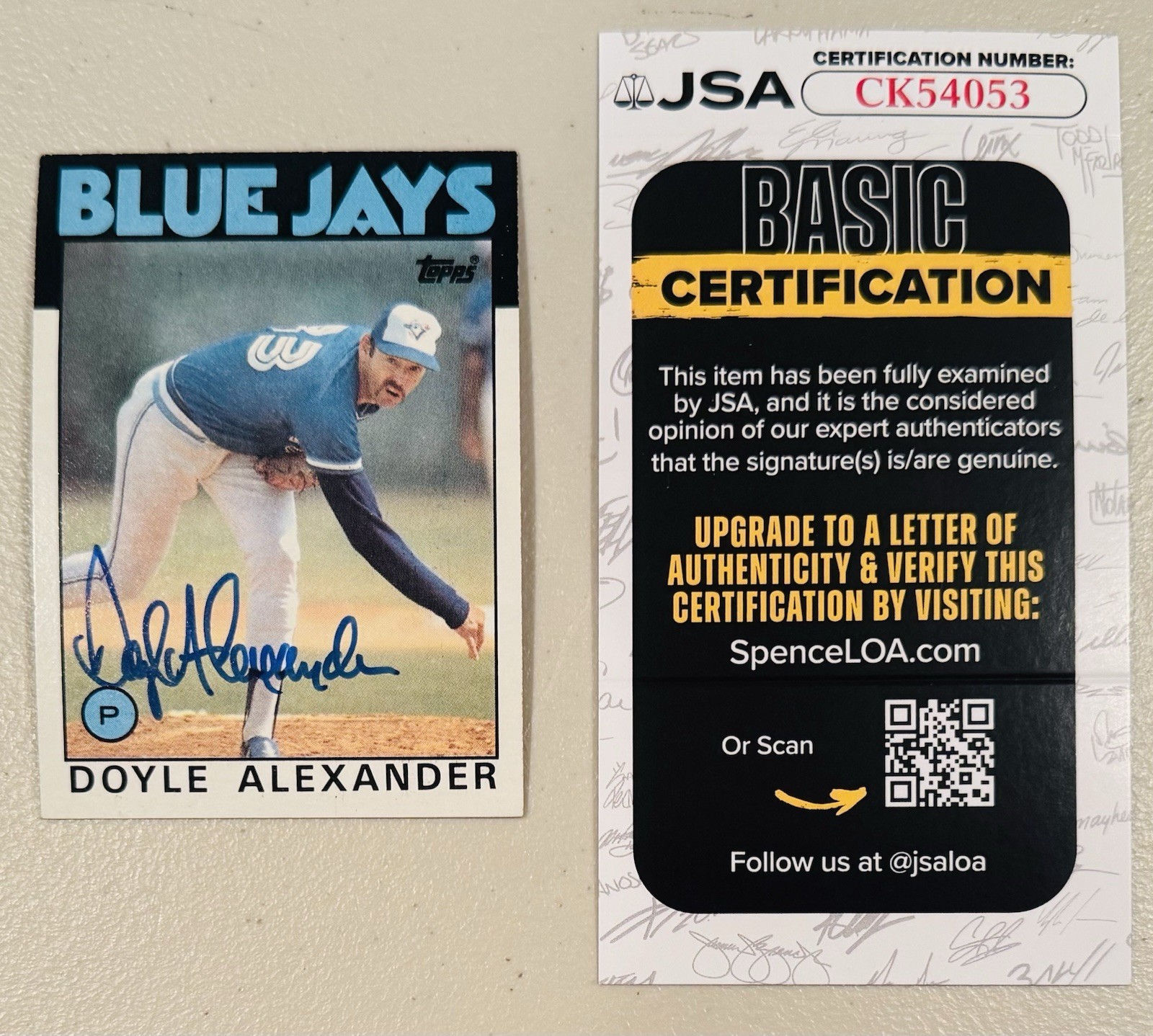 Doyle Alexander Signed Autographed 1986 Topps Card #196 JSA Cert