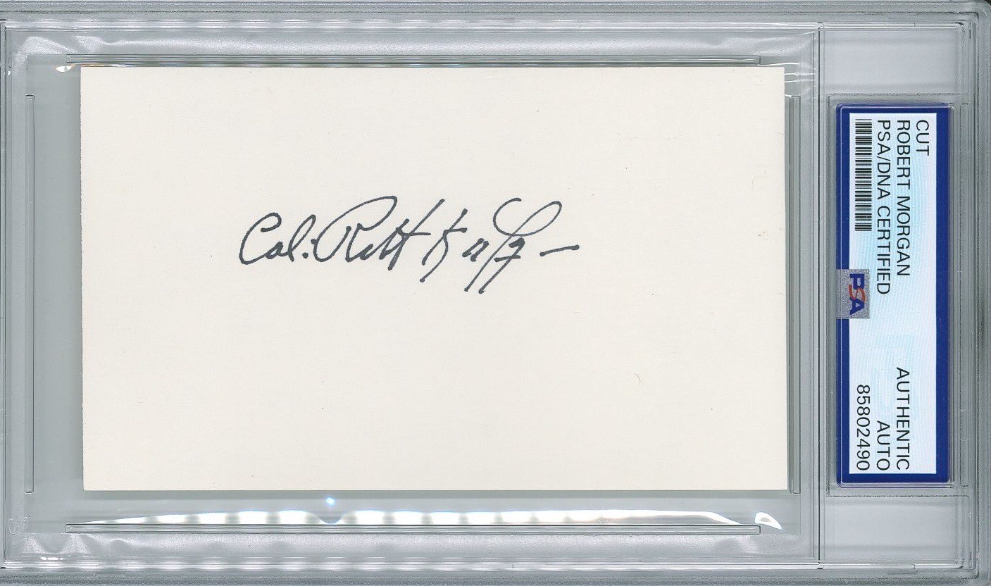 ROBERT MORGAN SIGNED INDEX CARD PSA DNA (D) WWII MEMPHIS BELLE PILOT