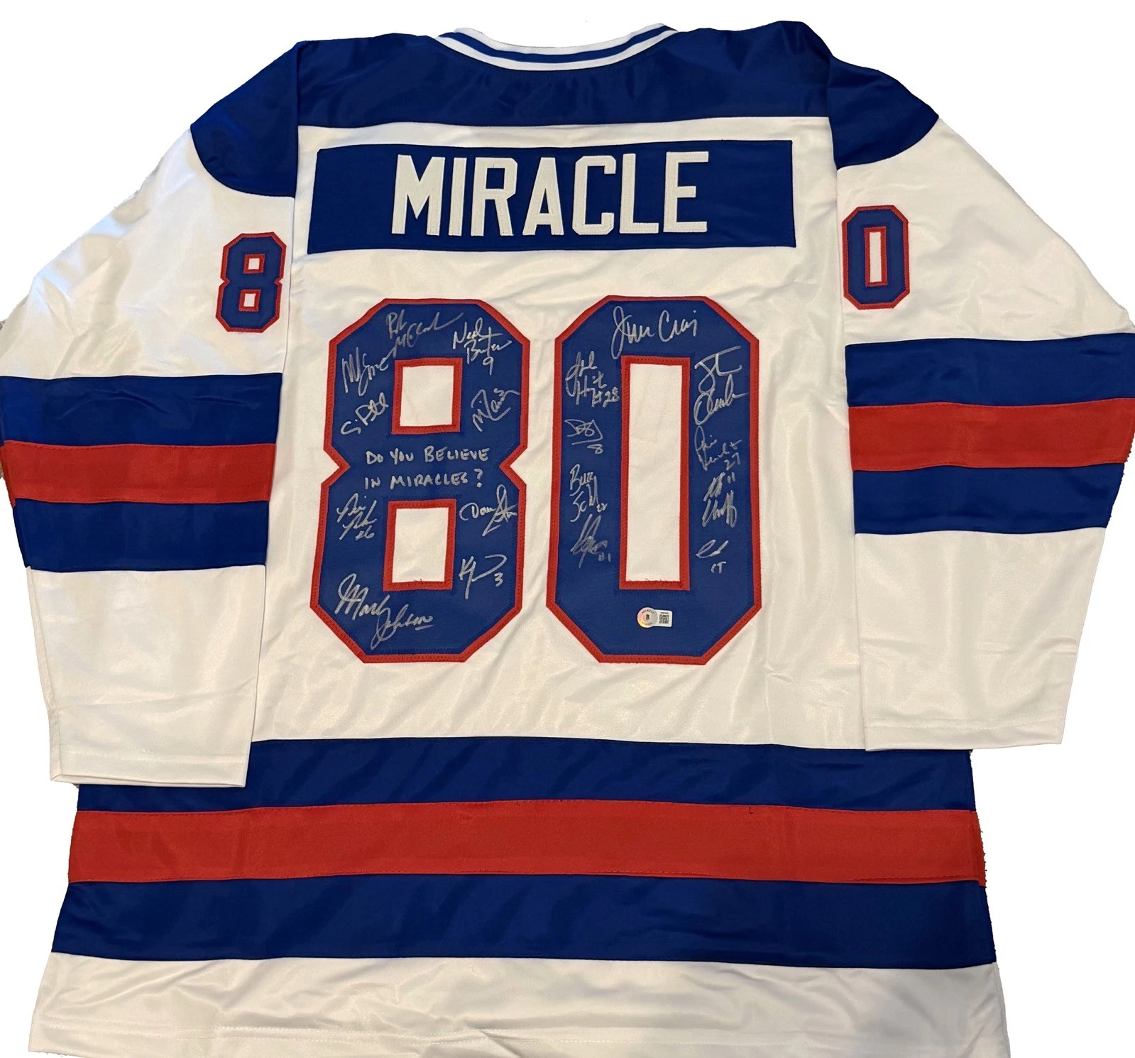 1980 US OLYMPIC HOCKEY TEAM SIGNED JERSEY BAS MIRACLE ON ICE X18 W/ INSC