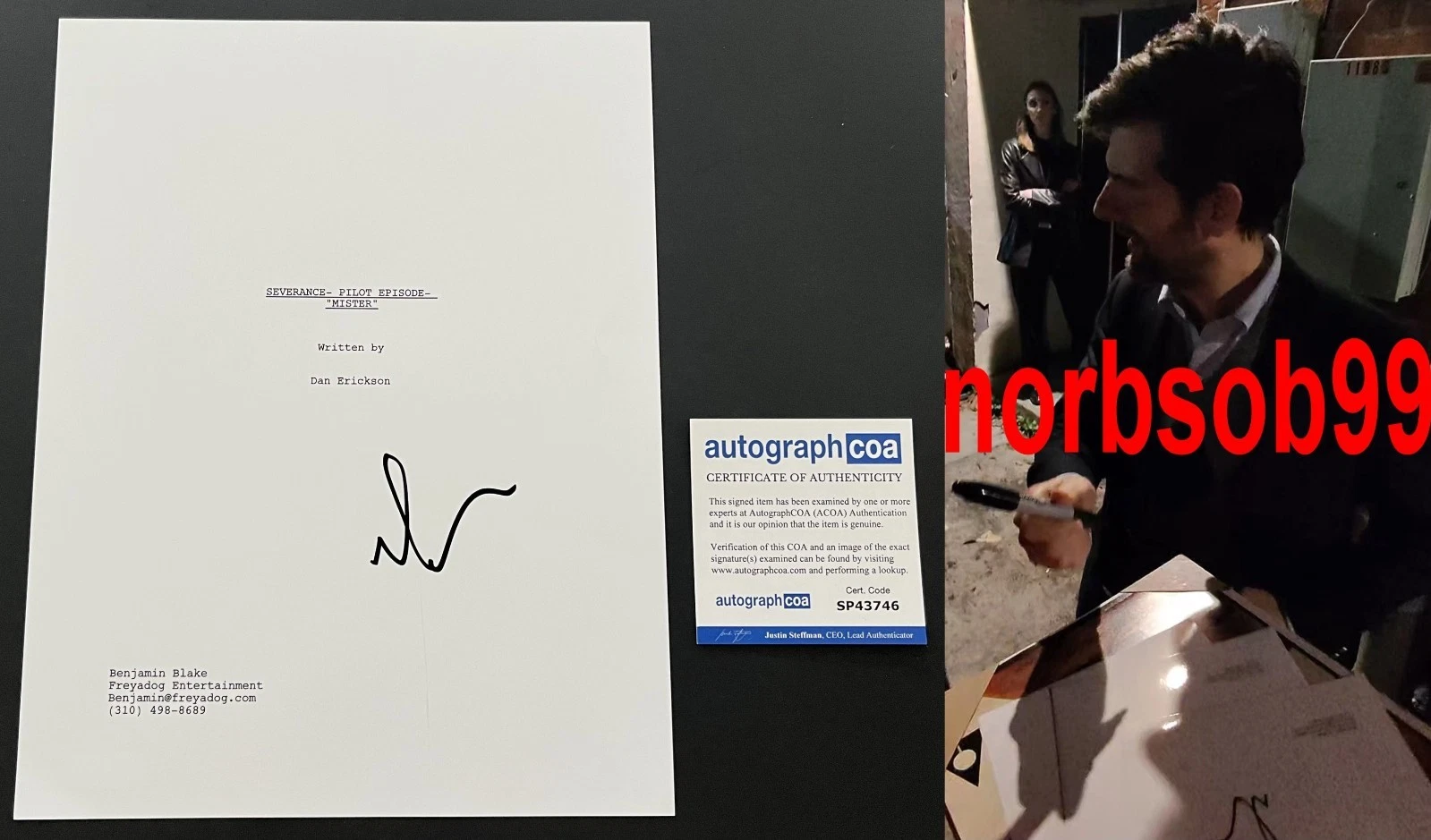 ADAM SCOTT SIGNED SEVERANCE 54 PAGE PILOT SCRIPT w/EXACT PROOF & AUTOGRAPH COA