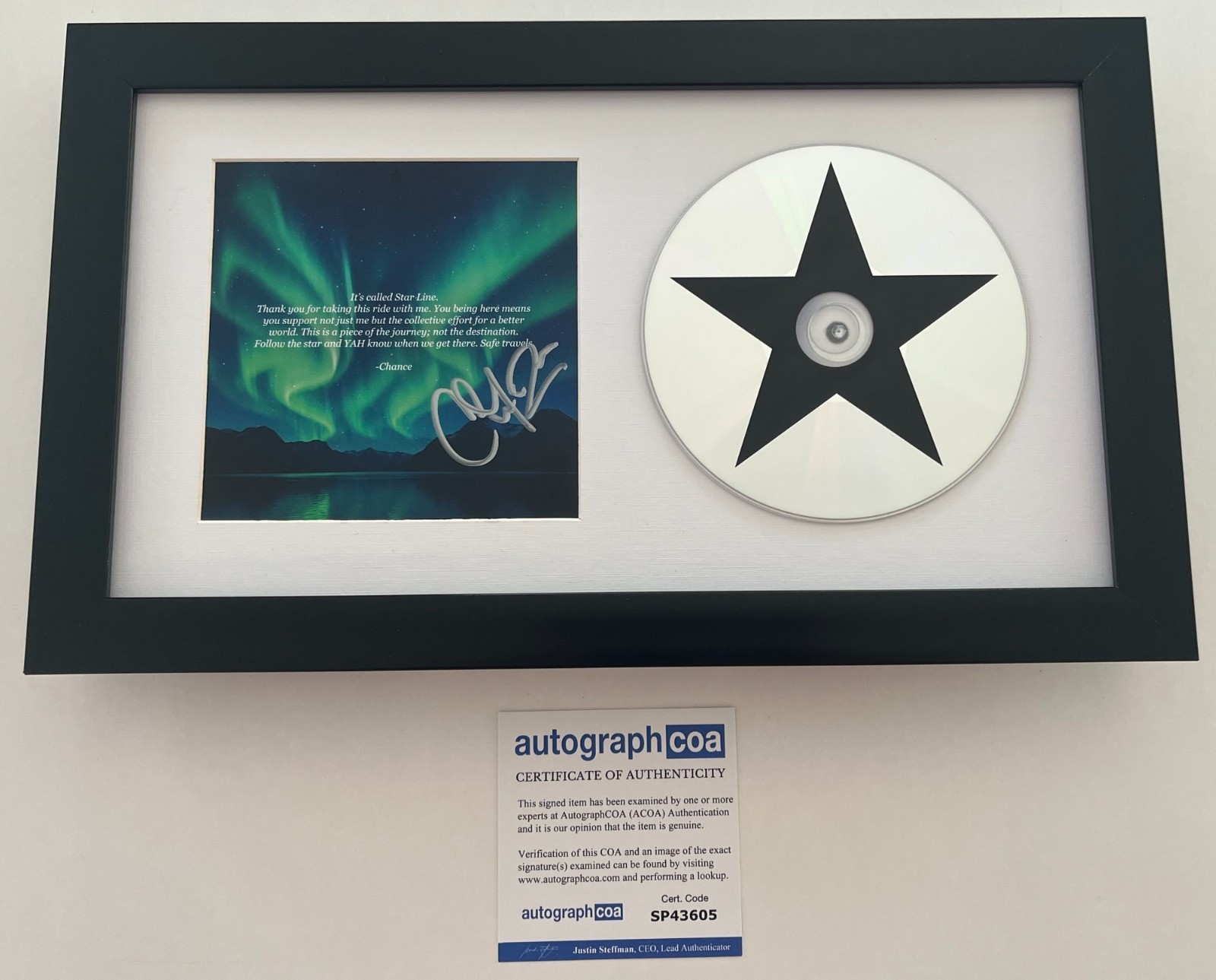 CHANCE THE RAPPER SIGNED STARLINE FRAMED & MATTED CD & AUTOGRAPH COA ACOA