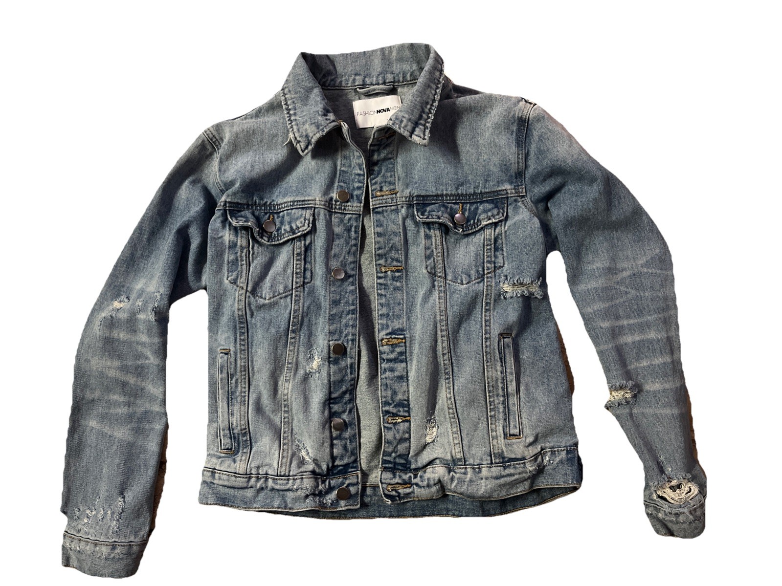 Fashion Nova Men’s Distressed Denim Jacket Sz M