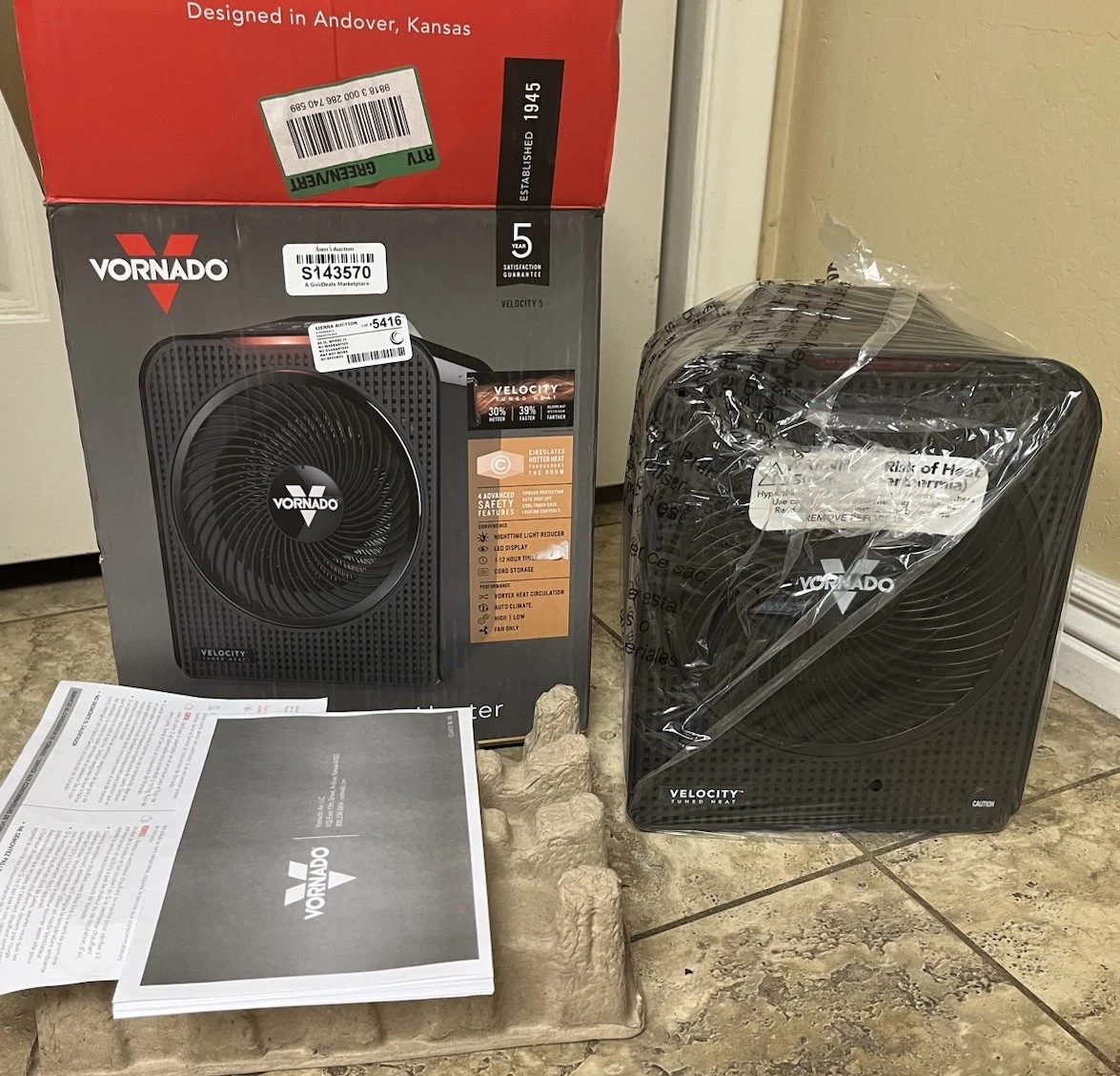 Vornado EH1-0161-06 Forced Air Velocity 5 1500-Watt Electric Space Heater
