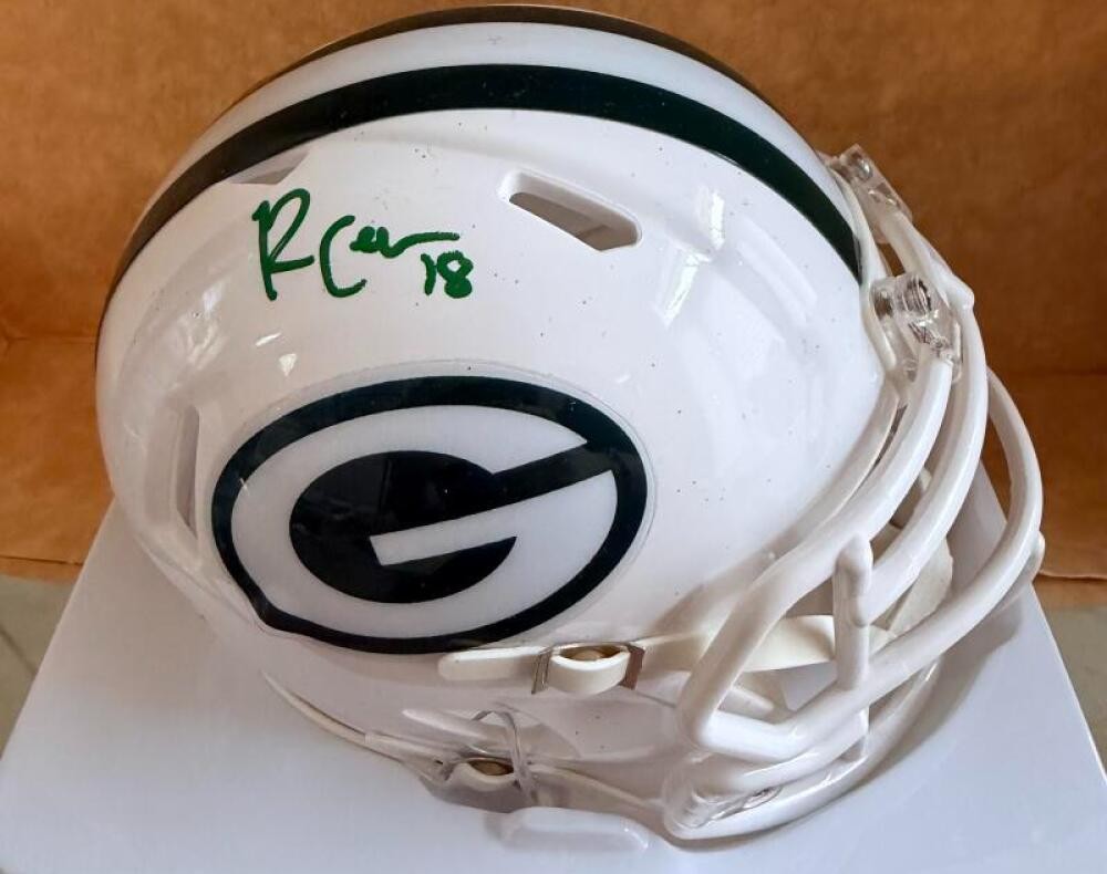RANDALL COBB GREEN BAY PACKERS SIGNED WHITE ALT MINI HELMET JSA