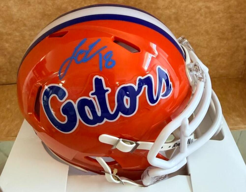 LOUIS OLIVER FLORIDA GATORS #18 SIGNED ORANGE MINI HELMET BECKETT