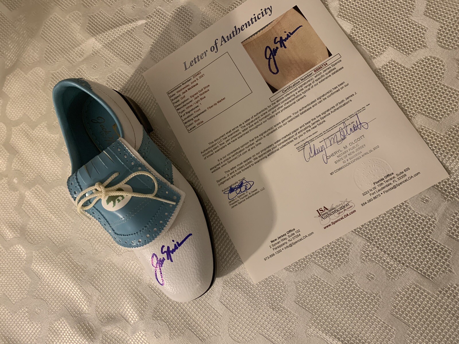 Jack Nicklaus Signed Vintage Golf Shoe JSA Authentication LOA COA Autographed