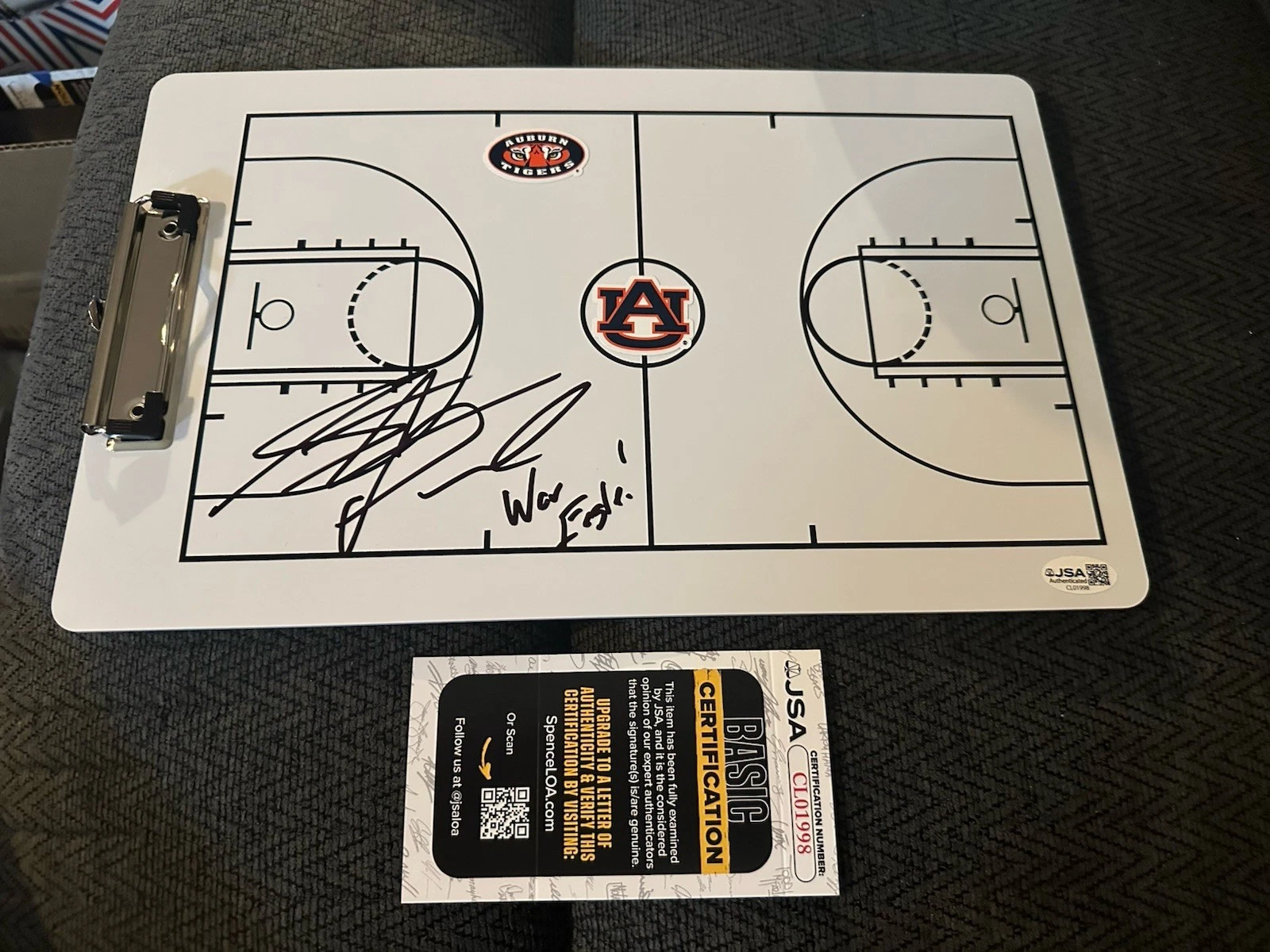 Coach Stephen Pearl Signed Clip Board JSA Authentication COA Auburn Tigers