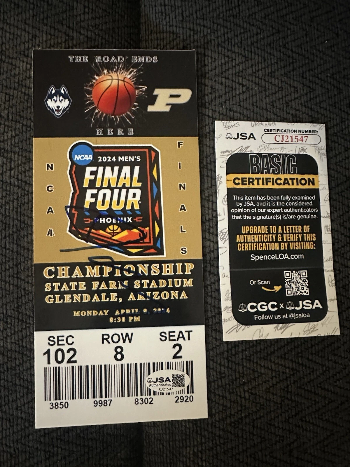Dan Hurey Signed 2024 Final 4 Championship Replica Ticket JSA Authenticated COA