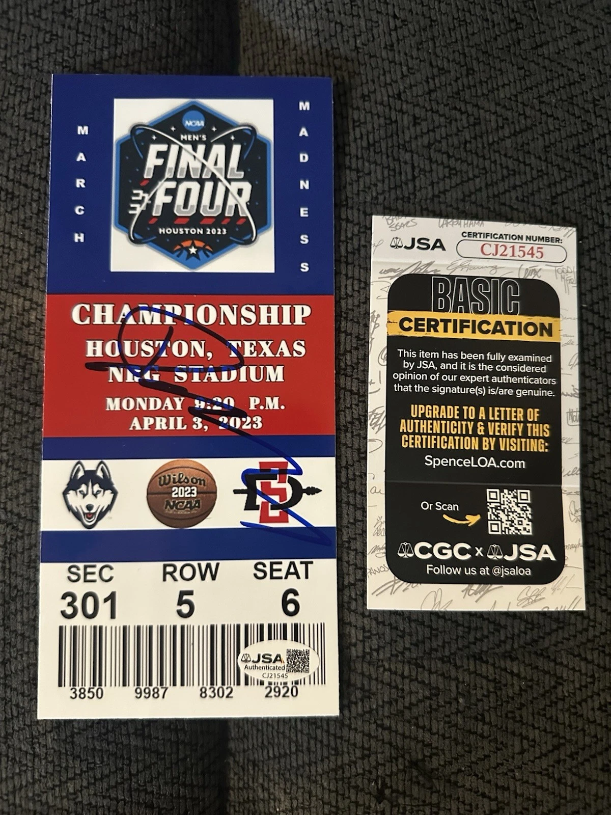 Dan Hurey Signed 2023 Final 4 Championship Replica Ticket JSA Authenticated COA