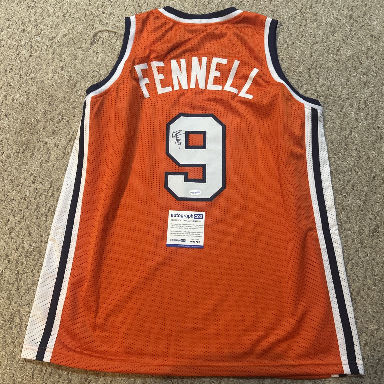 SYRACUSE ORANGE- LUKE FENNELL SIGNED AUTOGRAPH JERSEY ACOA BASKETBALL AUSTRALIA