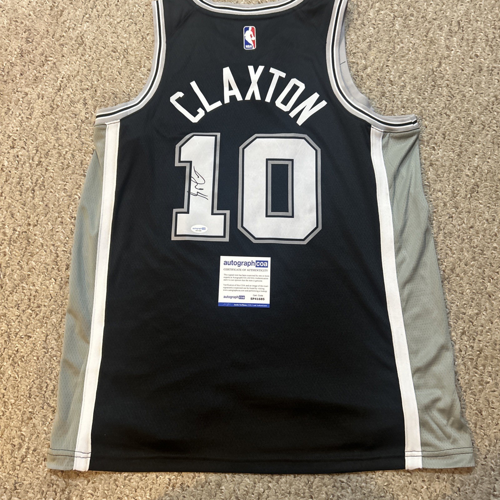 SAN ANTONIO SPURS- SPEEDY CLAXTON SIGNED AUTOGRAPH JERSEY ACOA NBA
