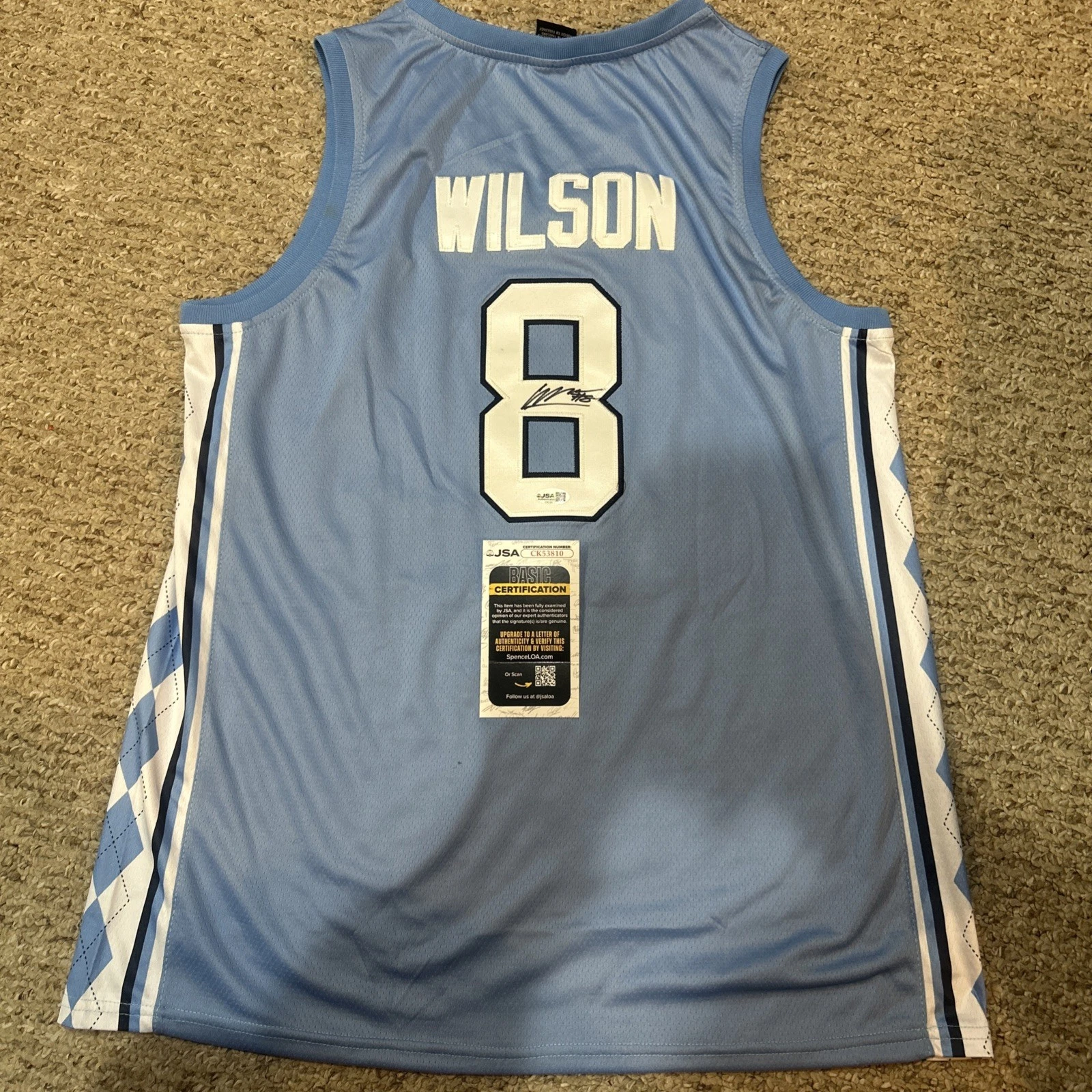 NORTH CAROLINA TAR HEELS- CALEB WILSON SIGNED AUTOGRAPH JERSEY JSA COA UNC