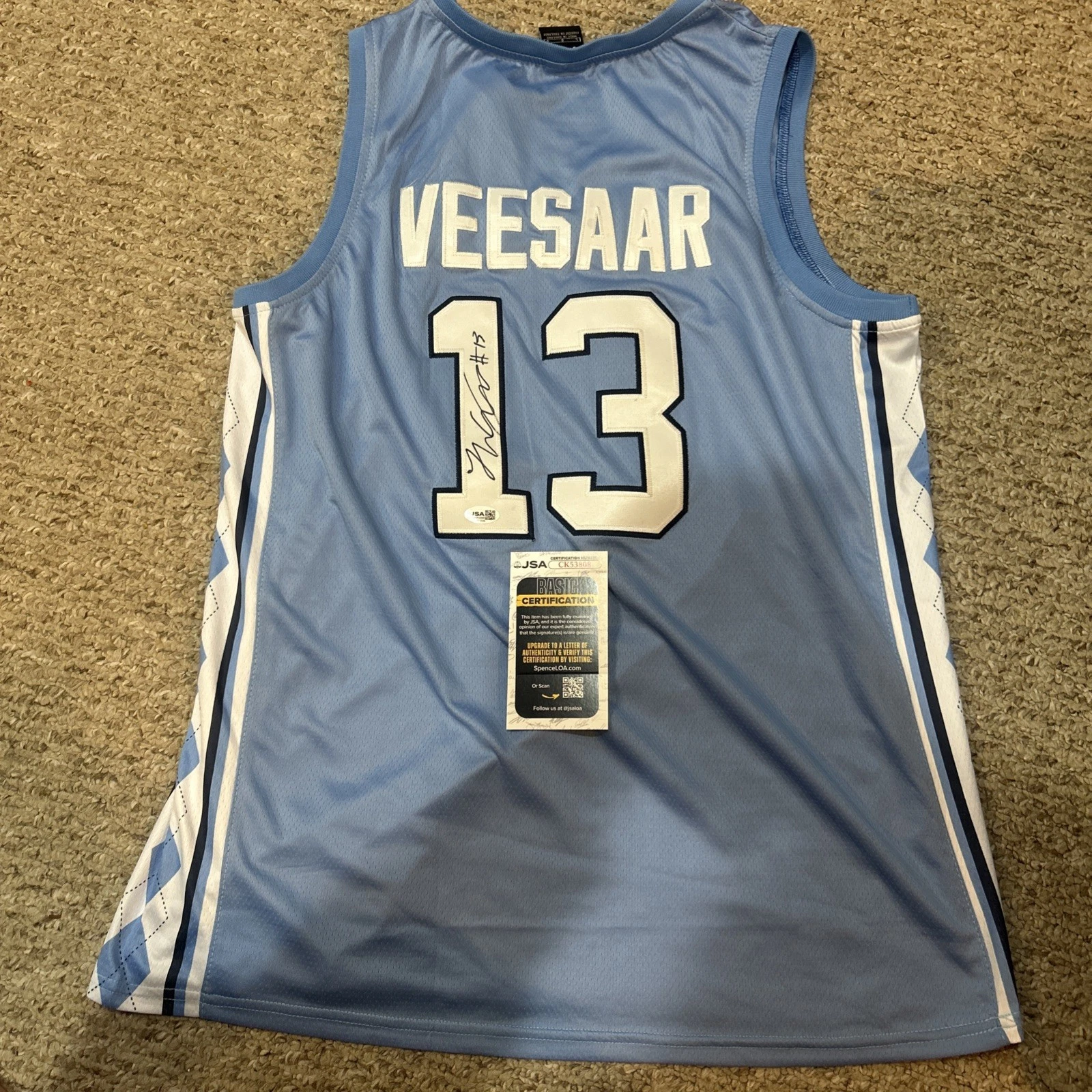 NORTH CAROLINA TAR HEELS- HENRI VEESAAR SIGNED AUTOGRAPH JERSEY JSA COA UNC