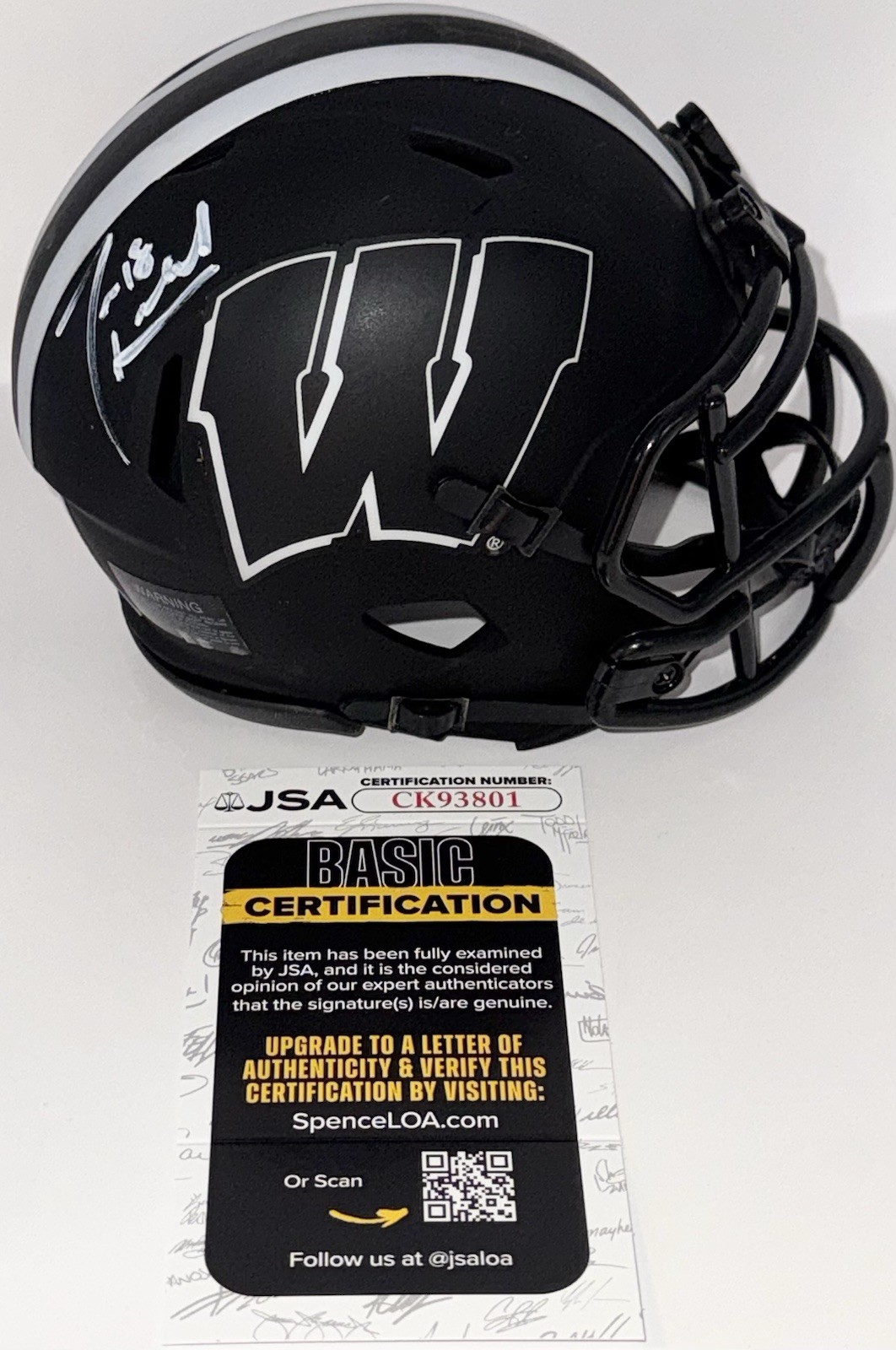 Jim Leonhard Signed Autographed Wisconsin Badgers Mini Helmet JSA COA