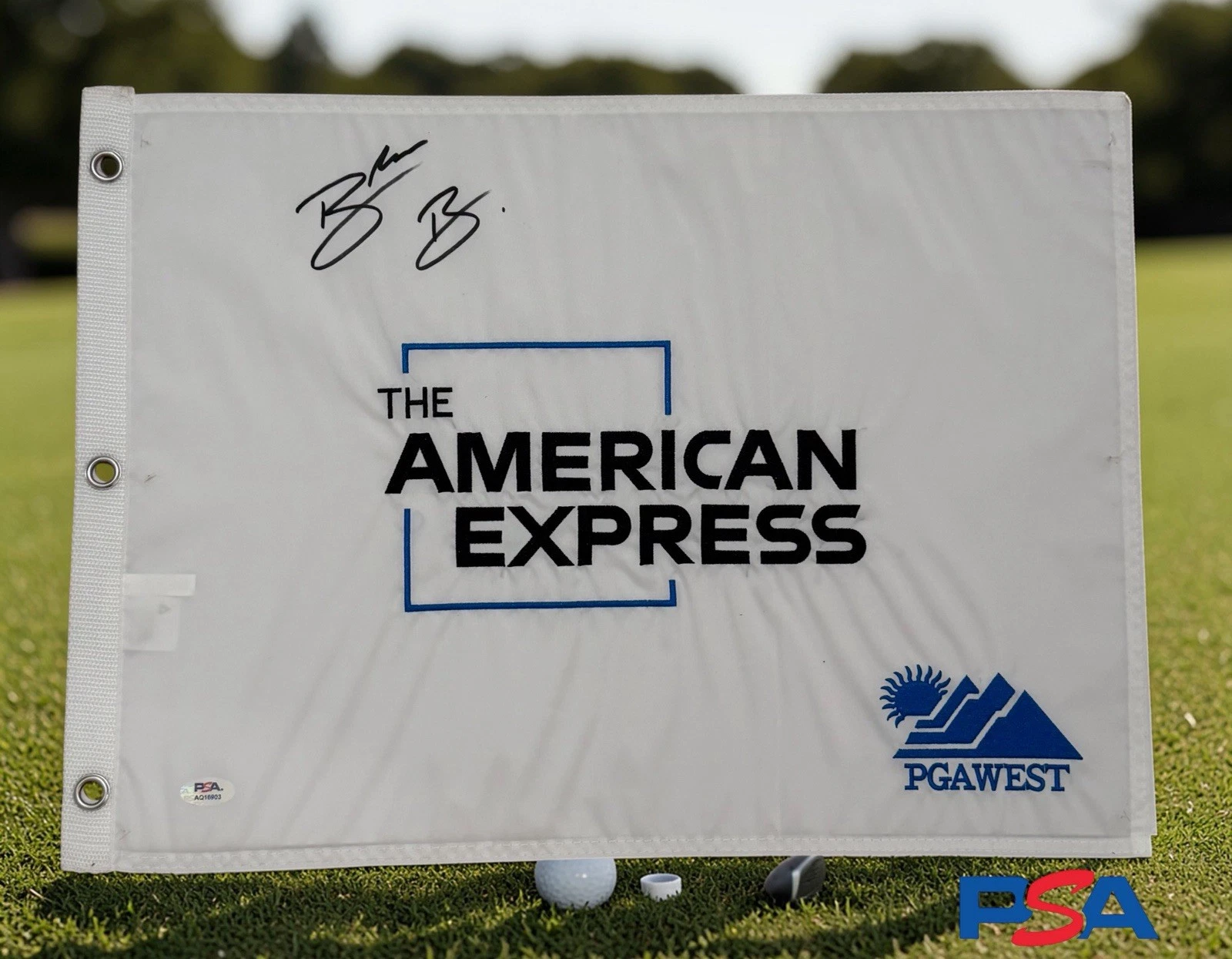 Blades Brown Signed 2026 American Express Golf Flag COURSE RECORD 60 PSA AUTO