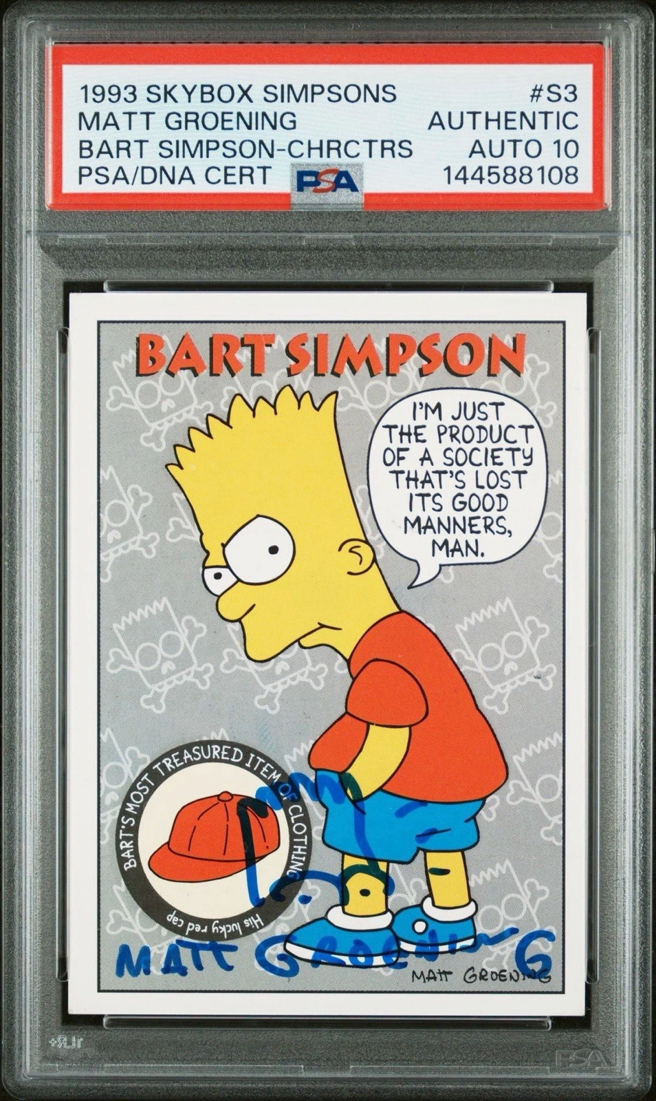 1993 Skybox Simpsons #S3 Matt Groening Signed Bart Simpson Rookie PSA AUTO 10