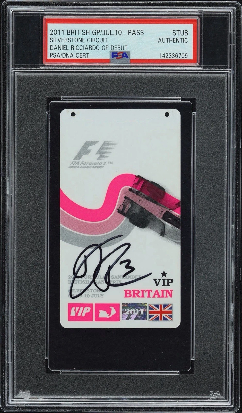 Daniel Ricciardo Signed 2011 British Grand Prix F1 DEBUT Ticket Pass PSA AUTO #3