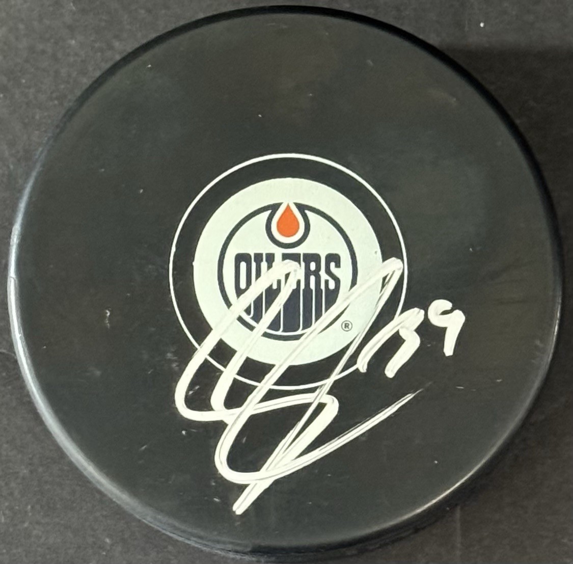 Sam Carrick Signed Autographed Edmonton Oilers Logo Hockey Puck PSA/DNA