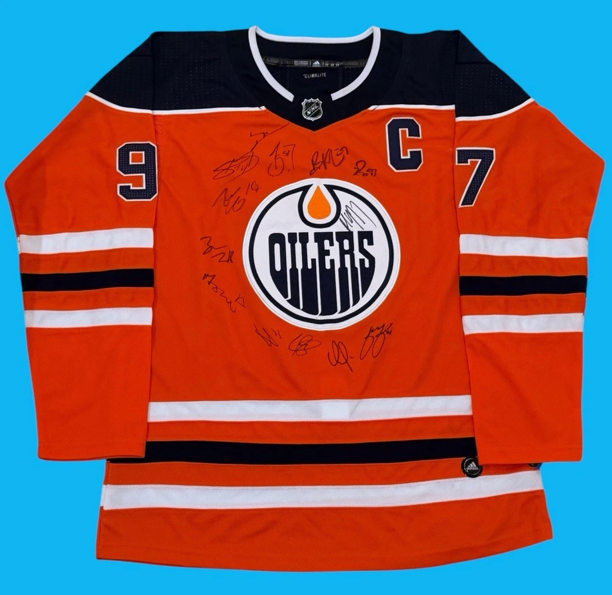 2024-2025 Edmonton Oilers Signed #97 Team Jersey 13 AUTOS Leon Draisaitl Hyman +