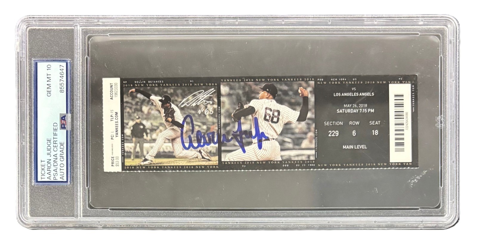 Aaron Judge May 26 2018 MLB Record Fastest 70 HR Signed Ticket PSA PSA/DNA 10