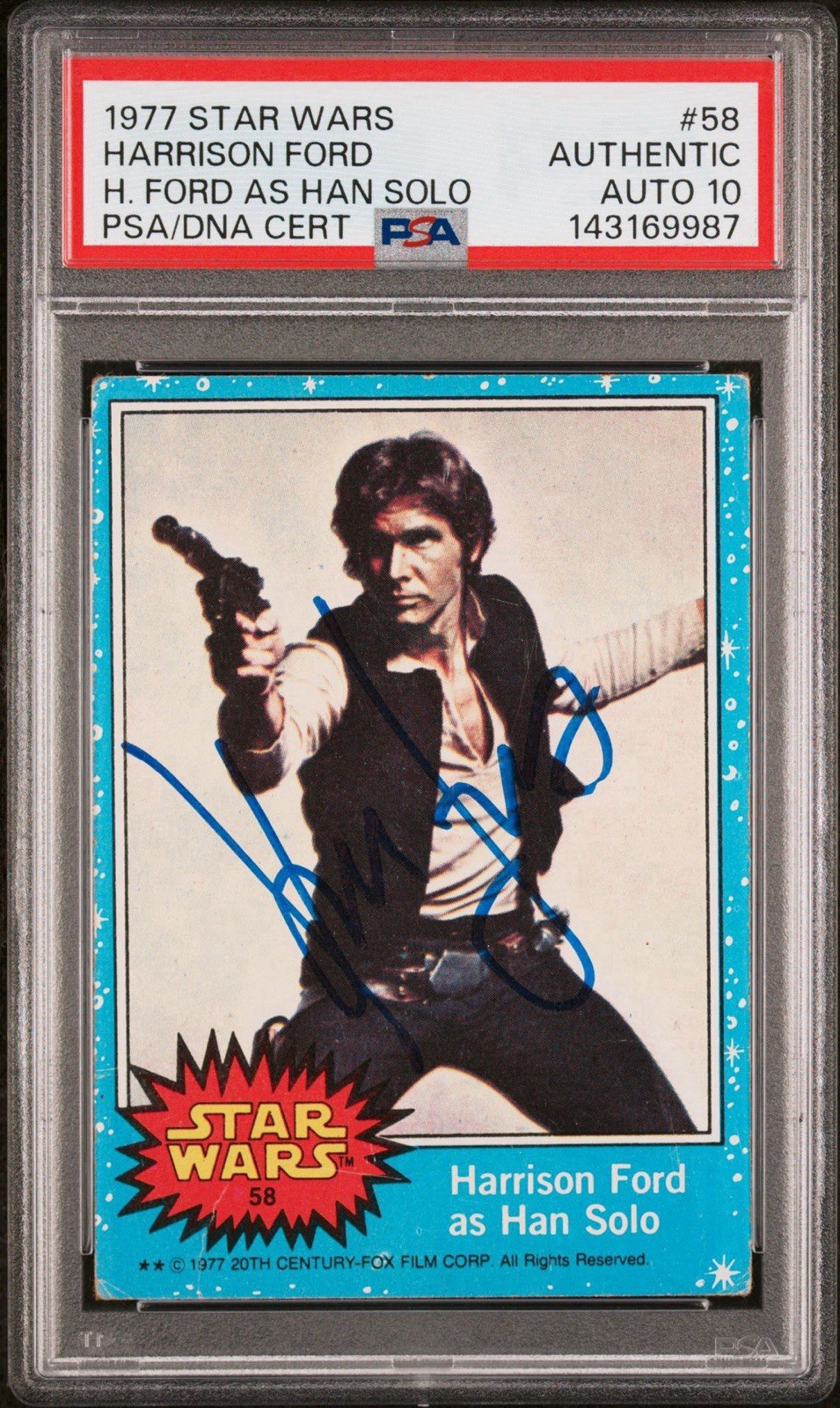 1977 Topps Star Wars #58 Harrison Ford Signed Han Solo Rookie PSA AUTO 10 RC