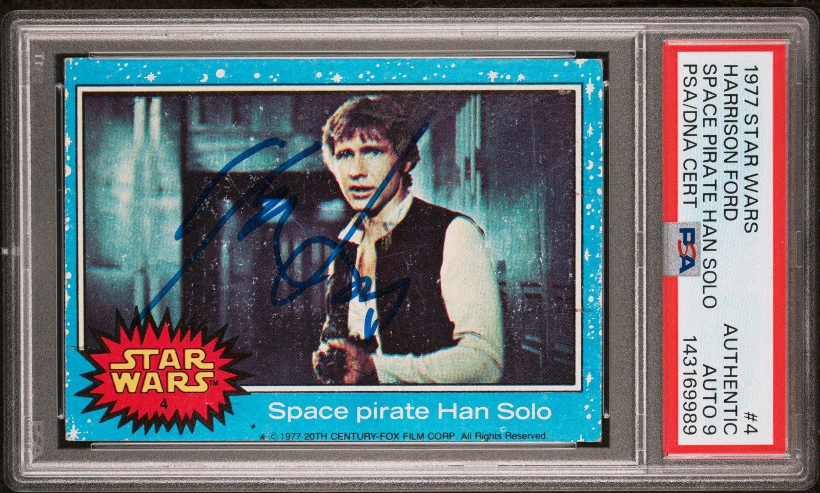 1977 Topps Star Wars #4 Harrison Ford Signed Space Pirate Han Solo PSA AUTO 9 RC