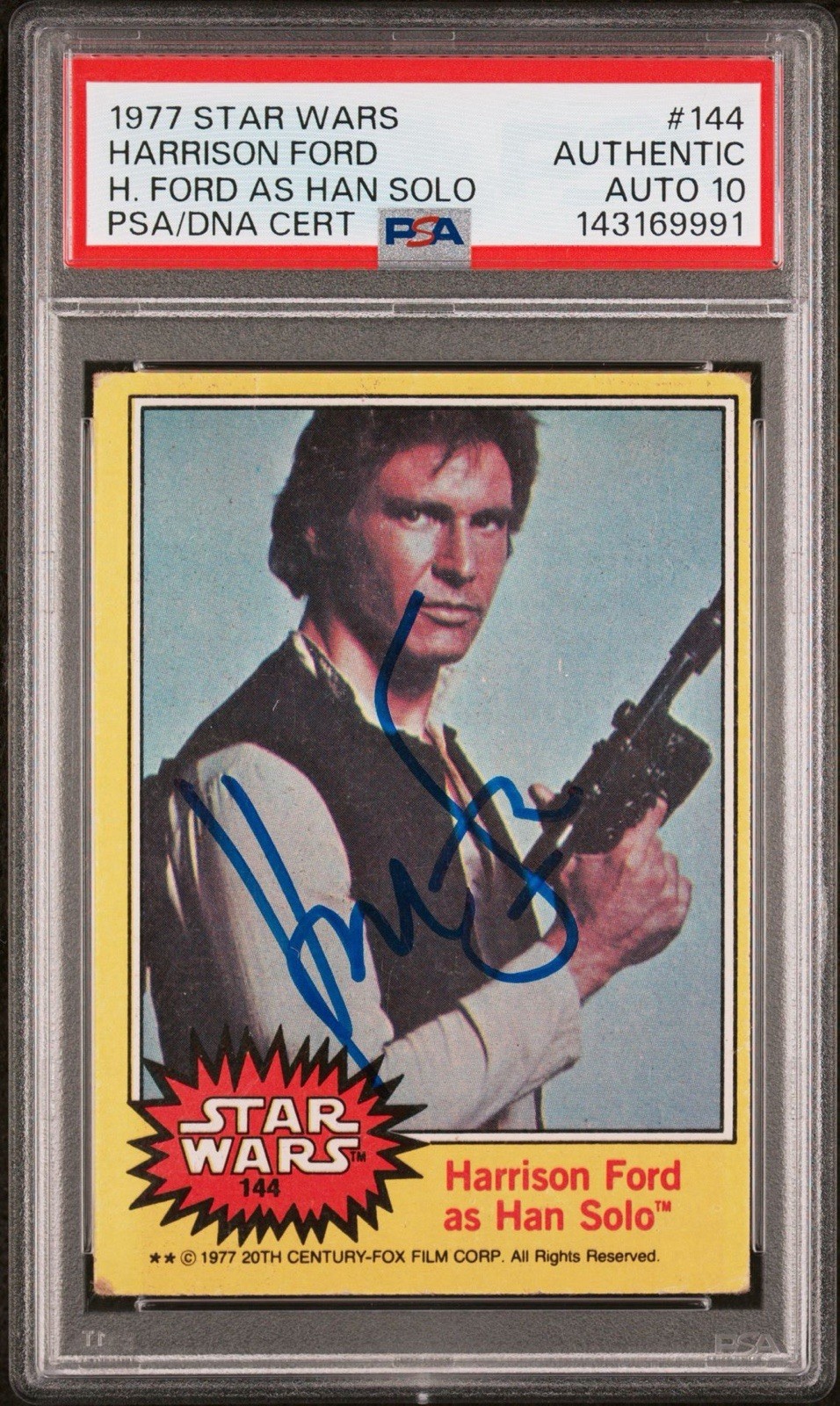 1977 Topps Star Wars #144 Harrison Ford Signed Han Solo Rookie PSA AUTO 10 RC