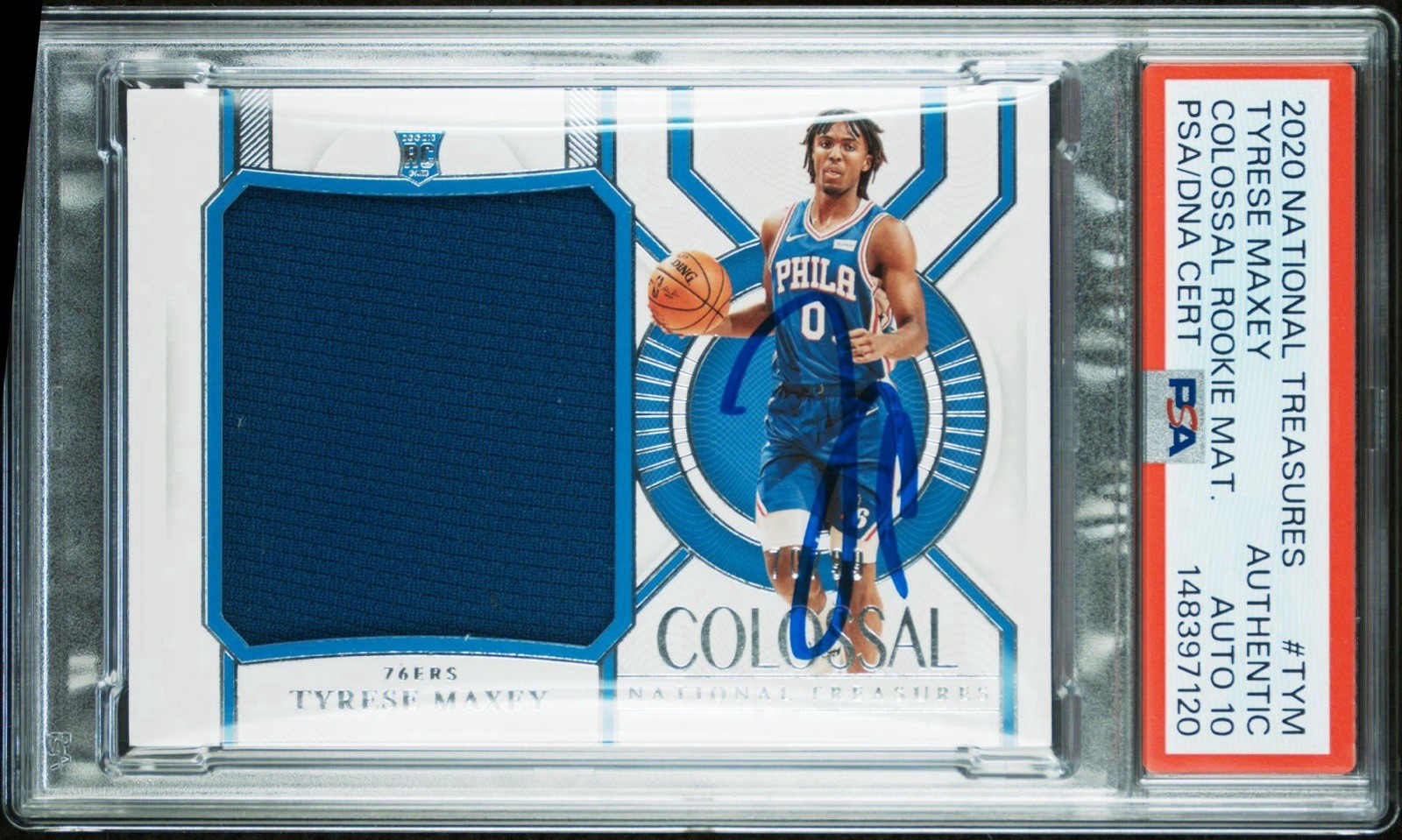 2020 National Treasures Tyrese Maxey Signed Rookie Colossal /99 PSA/DNA AUTO 10