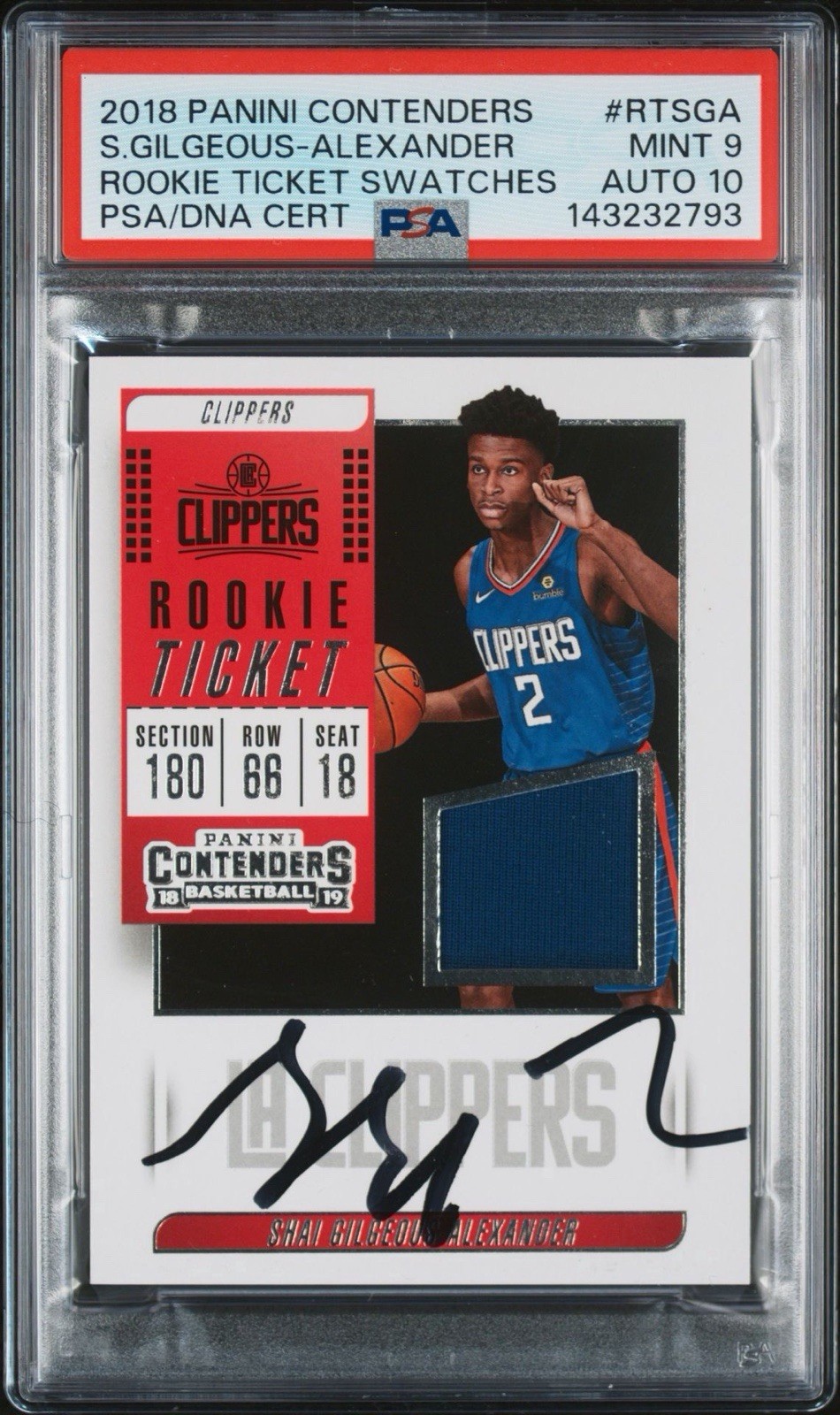 2018 Panini Contenders Shai Gilgeous-Alexander Rookie Ticket RPA PSA 9/AUTO 10