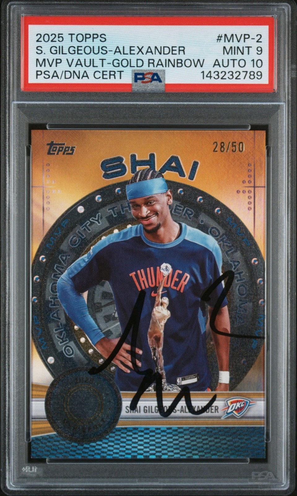 2025 Topps Shai Gilgeous-Alexander MVP Vault Gold Rainbow /50 PSA MINT 9/AUTO 10