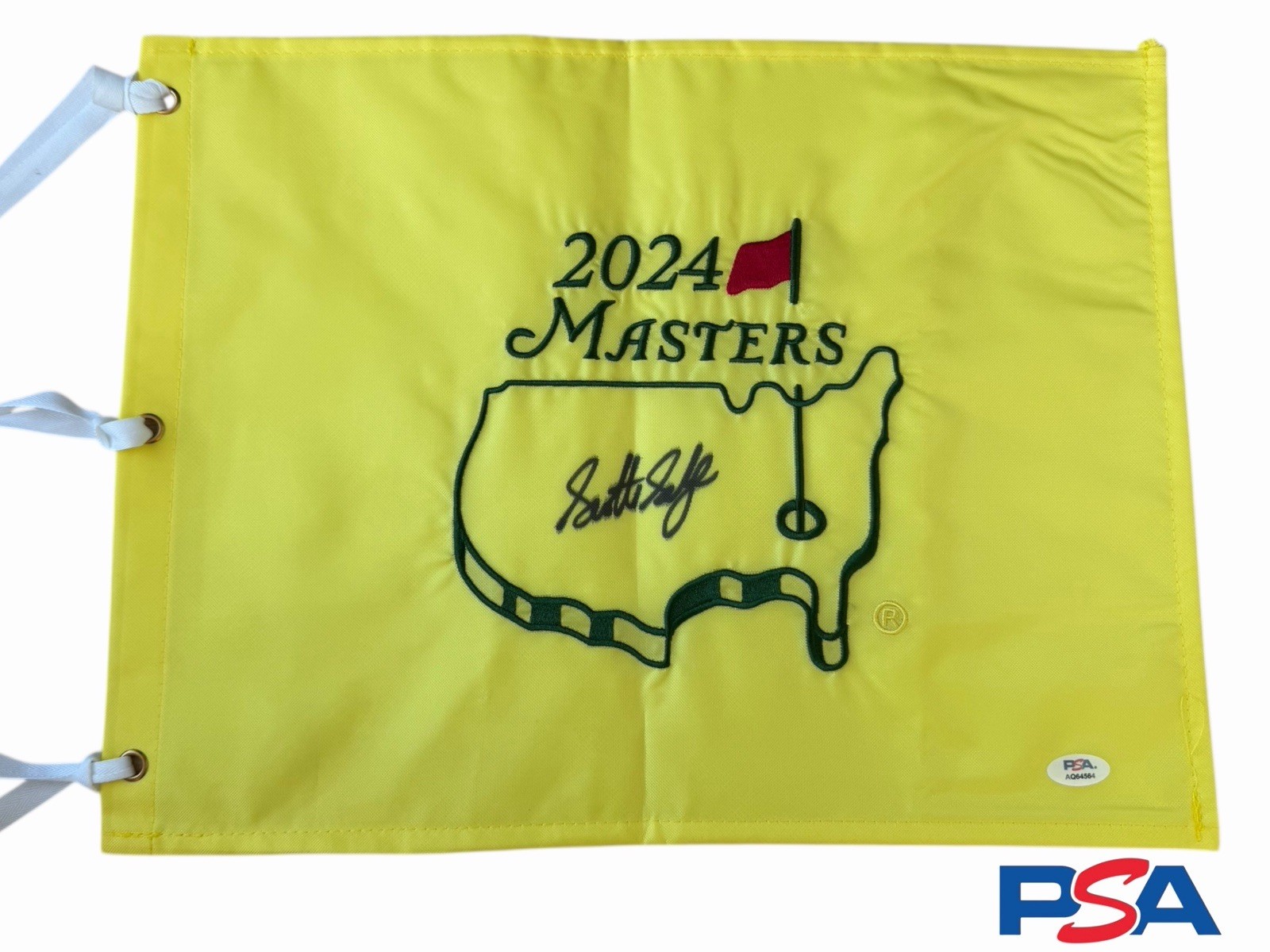 Scottie Scheffler Signed 2024 Masters Champion Golf Pin Flag Auto PSA AUTOGRAPH
