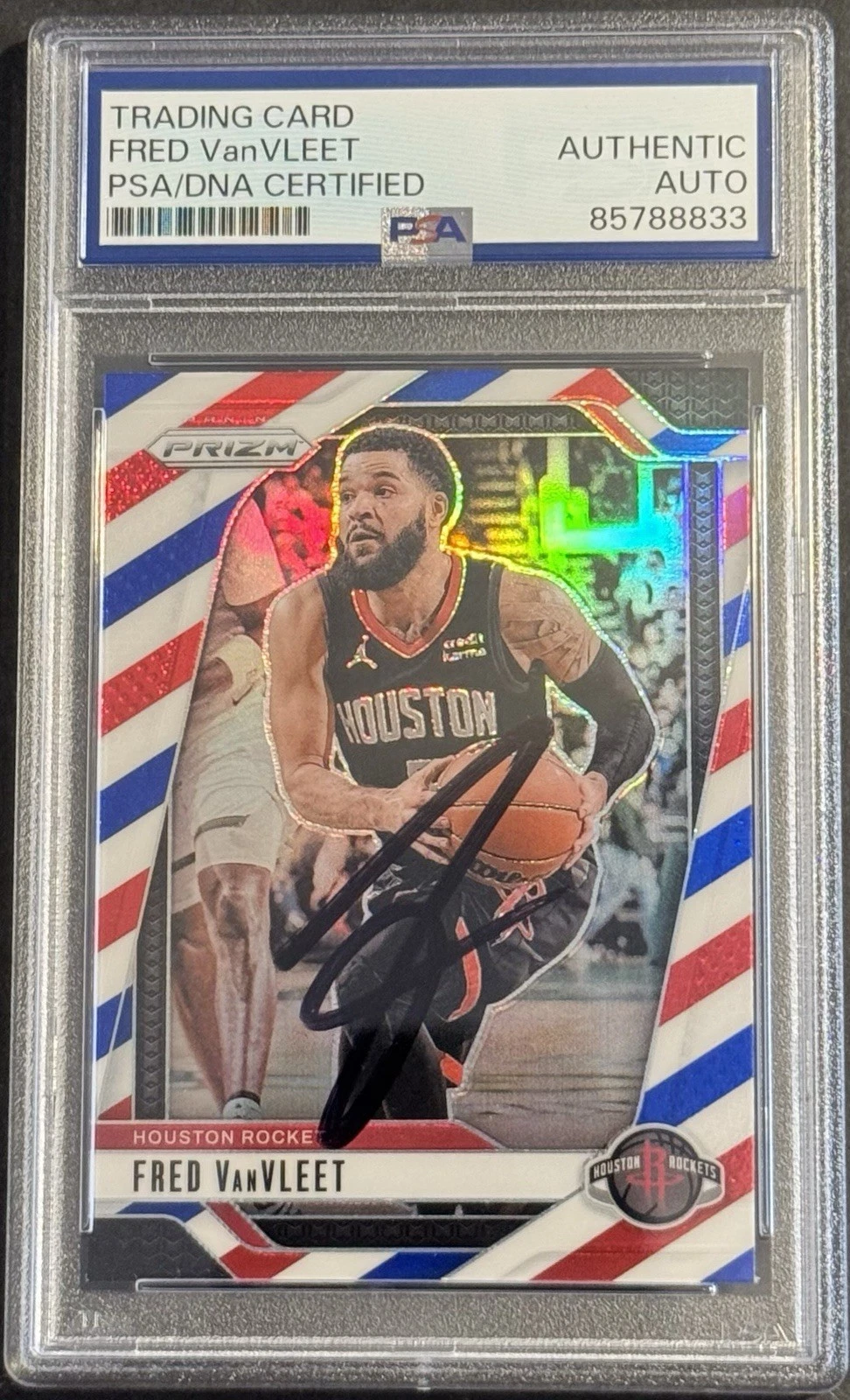 Fred Vanvleet Signed 2024-25 Prizm Red White Blue Card PSA/DNA Slabbed
