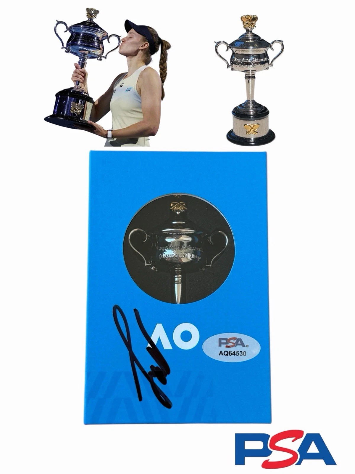 Elena Rybakina Signed 2026 Australian Open Champion Mini Tennis Trophy PSA AUTO
