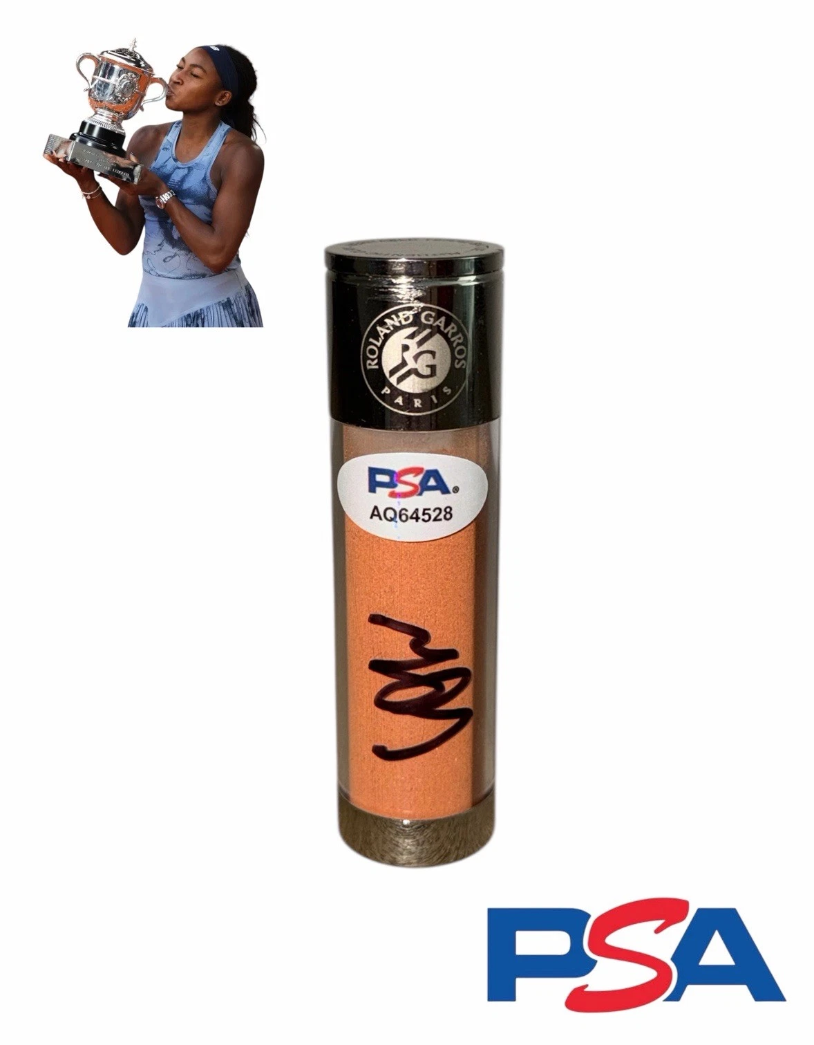 Coco Gauff Signed Roland Garros French Open Match Used Clay PSA AUTO 2025 Champ