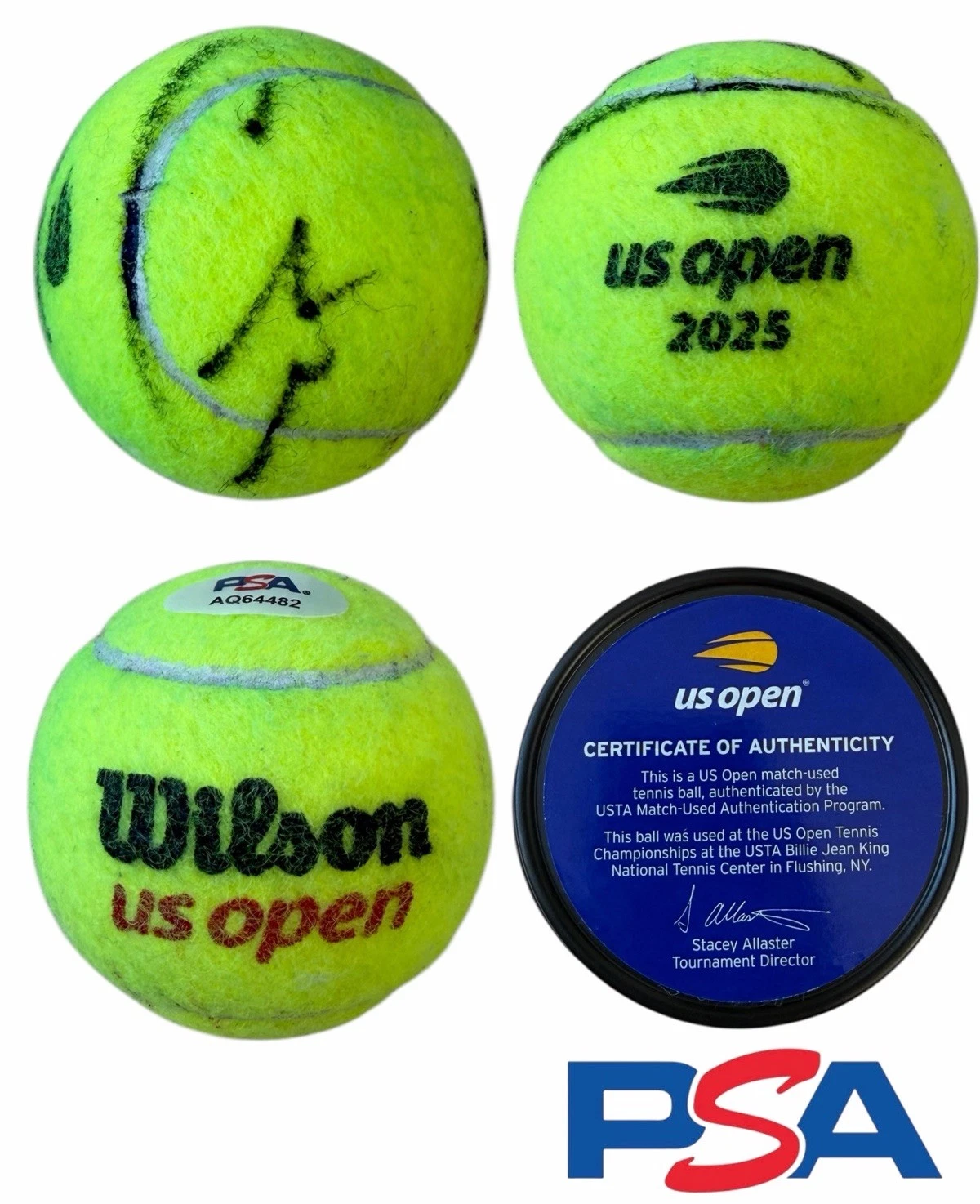 Carlos Alcaraz Signed 2025 US OPEN CHAMPION Match Used Tennis Ball PSA/DNA AUTO