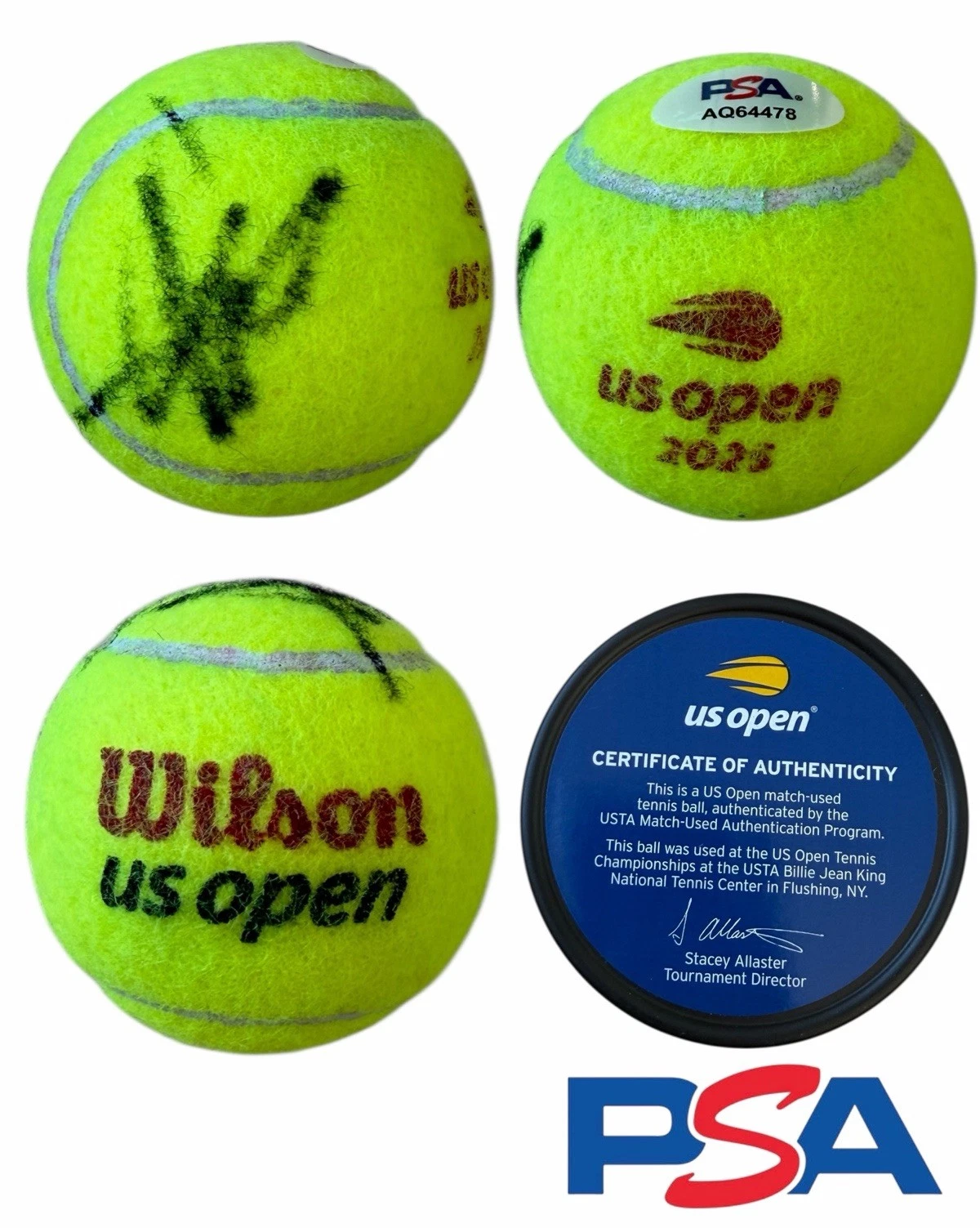 Victoria Mboko Signed 2025 US Open Debut Match Used Tennis Ball PSA AUTO WTA