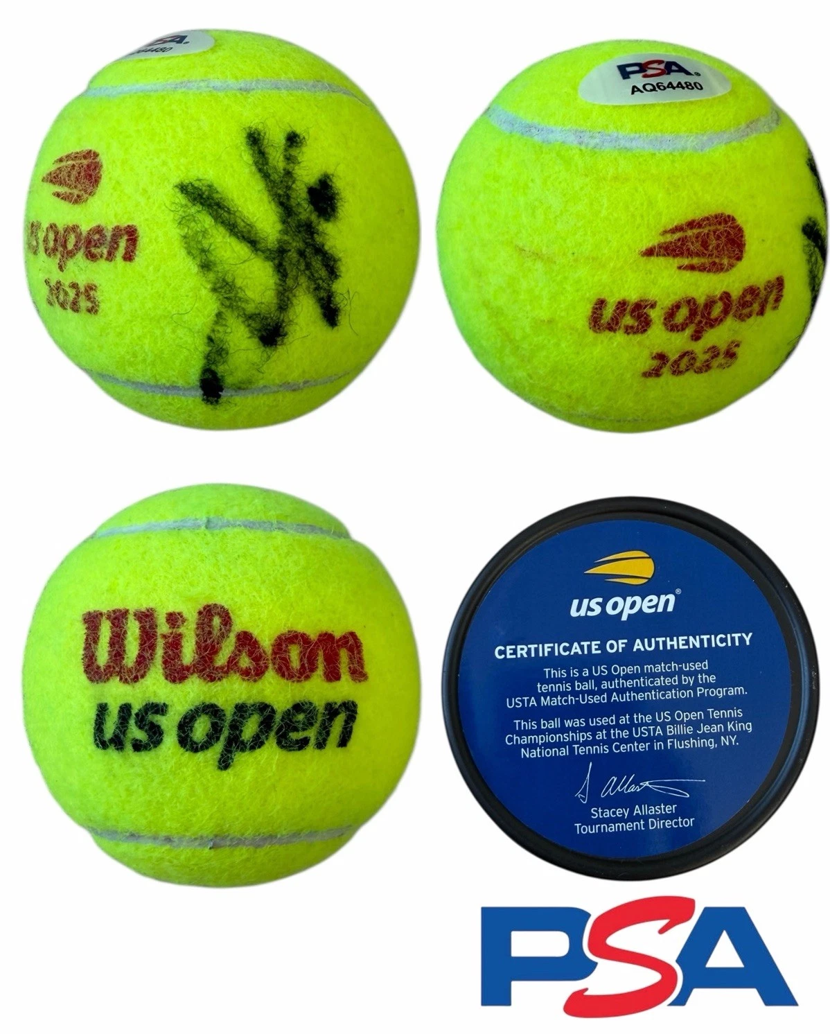 Victoria Mboko Signed 2025 US Open Debut Match Used Tennis Ball PSA AUTO WTA