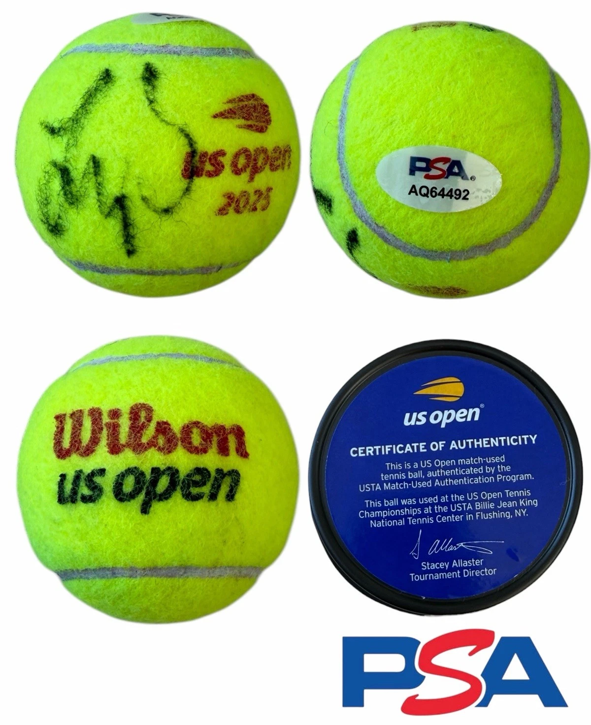 Eva Lys Signed 2025 US Open Match Used Tennis Ball PSA/DNA AUTO WTA TOUR